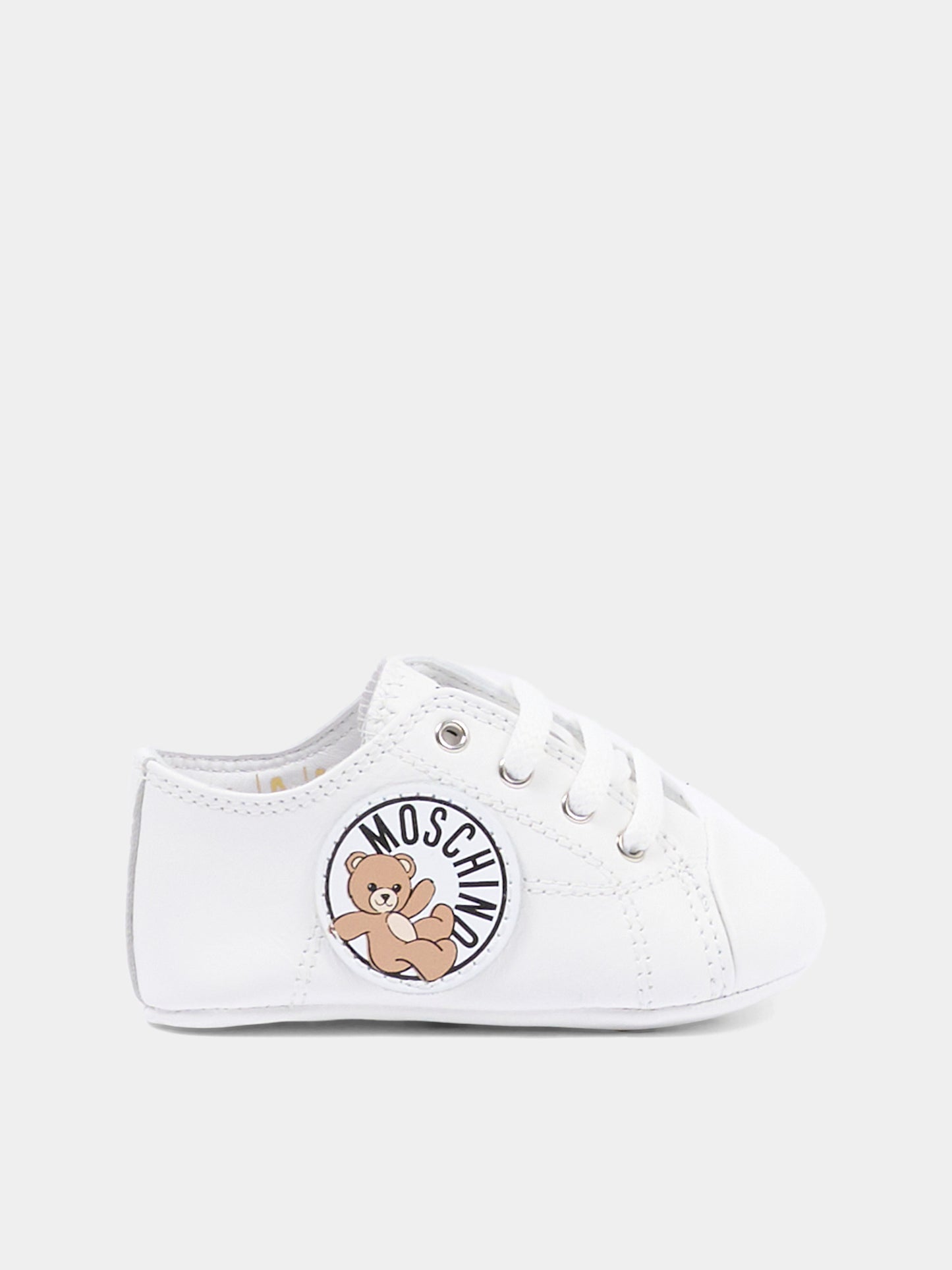 Sneakers basse bianche per neonati con logo,Moschino Kids,82894 - VAR3