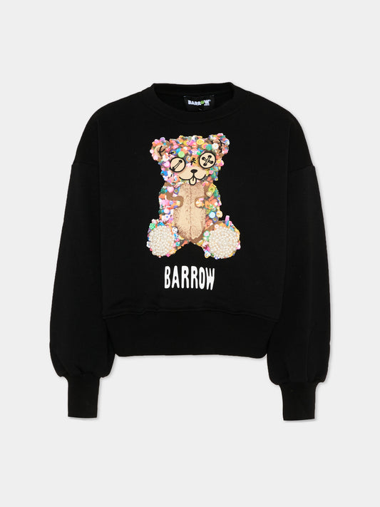 Felpa nera per bambina con orsetto,Barrow,S6BKJGSW123 110