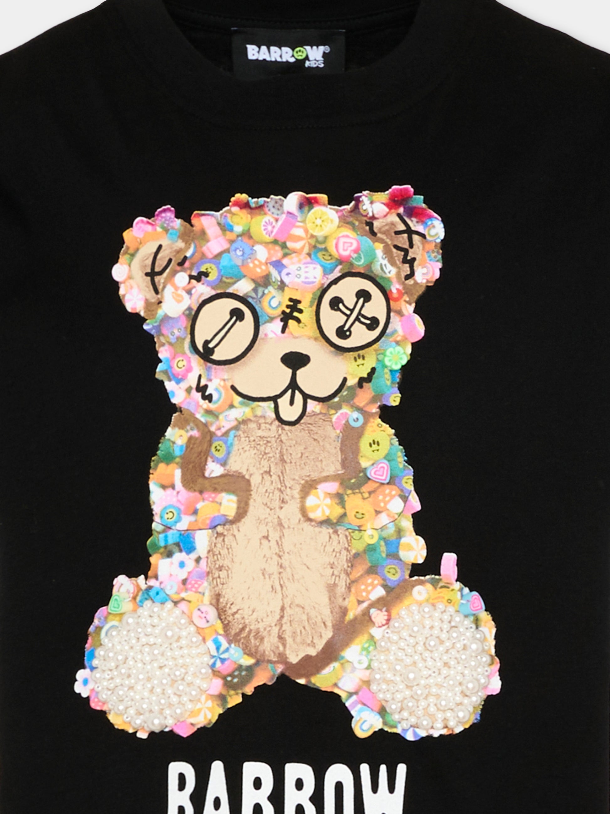 T-Shirt nera per bambina con orsetto,Barrow,S6BKJGTH177 110