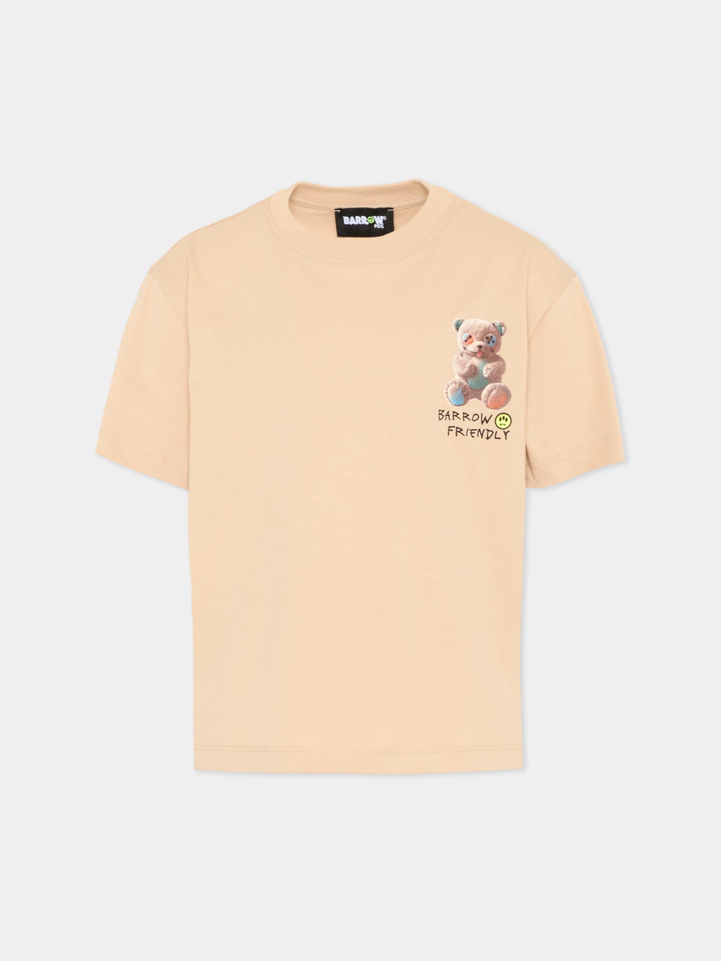 T-Shirt beige per bambini con orsetto,Barrow,S6BKJUTH003 092