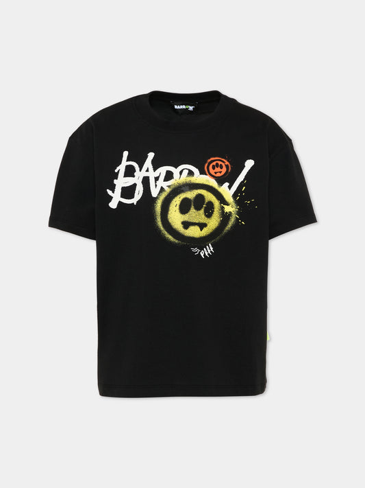 T-Shirt nera per bambina con stampa logo,Barrow,S6BKJUTH055 110