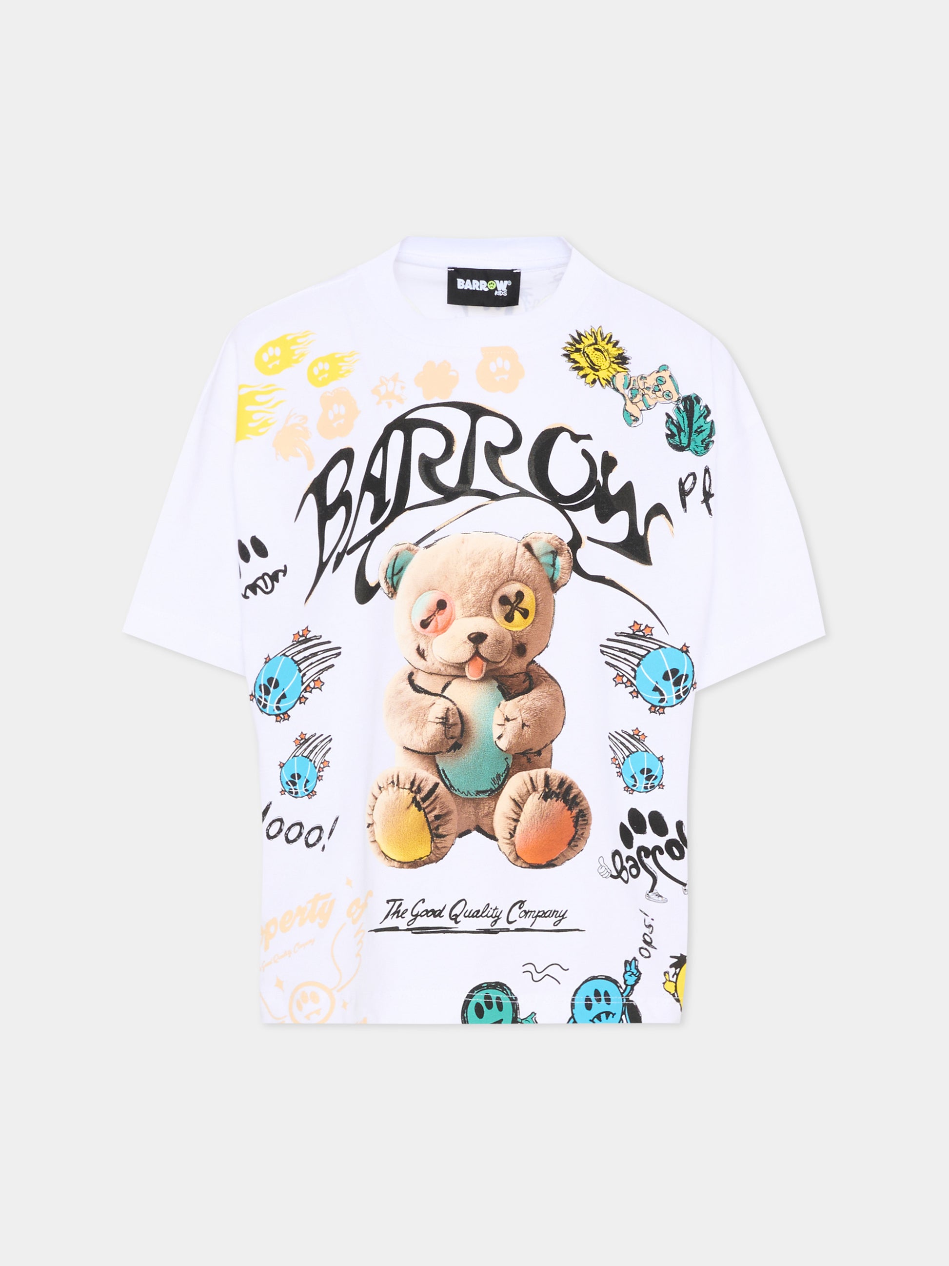T-Shirt bianca Barrow per bambini stampa orsetto,Barrow,S6BKJUTH076 002