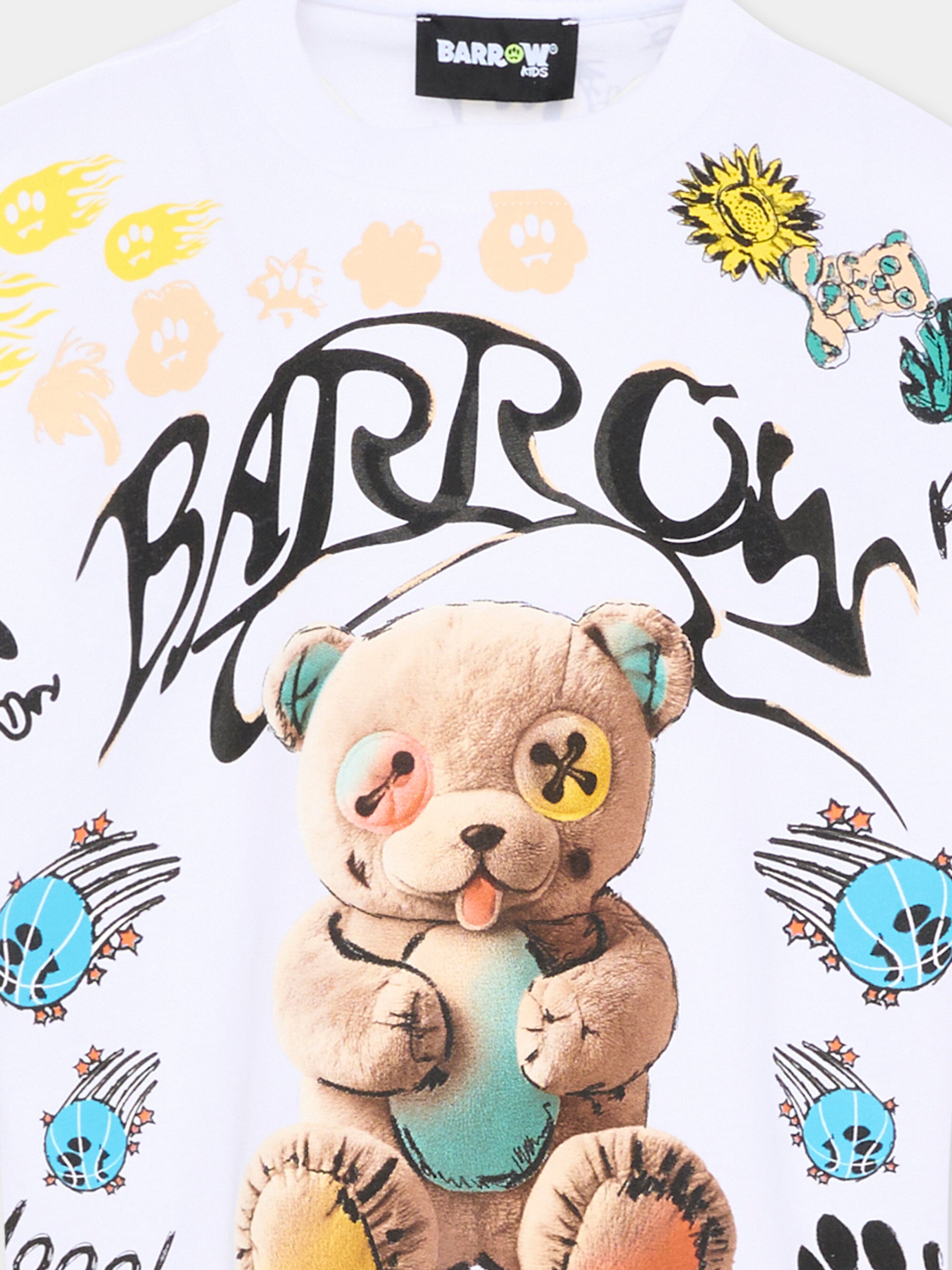 T-Shirt bianca Barrow per bambini stampa orsetto,Barrow,S6BKJUTH076 002