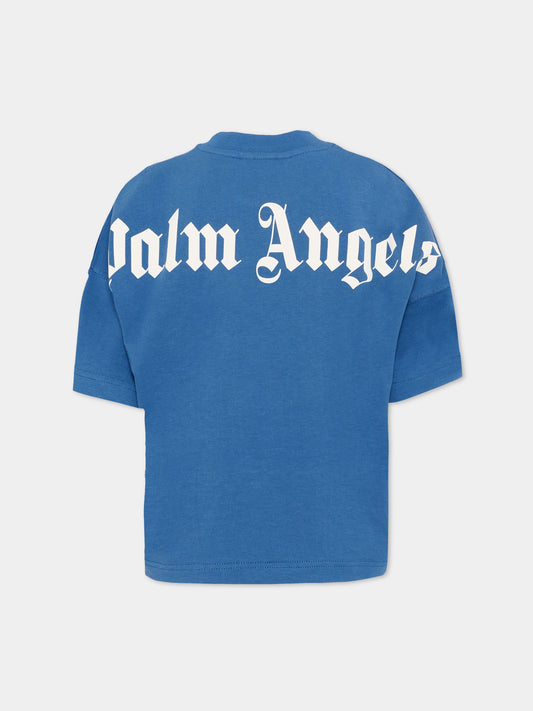 T-Shirt blu per bambini con logo,Palm Angels,PBAA002S26JER001 060