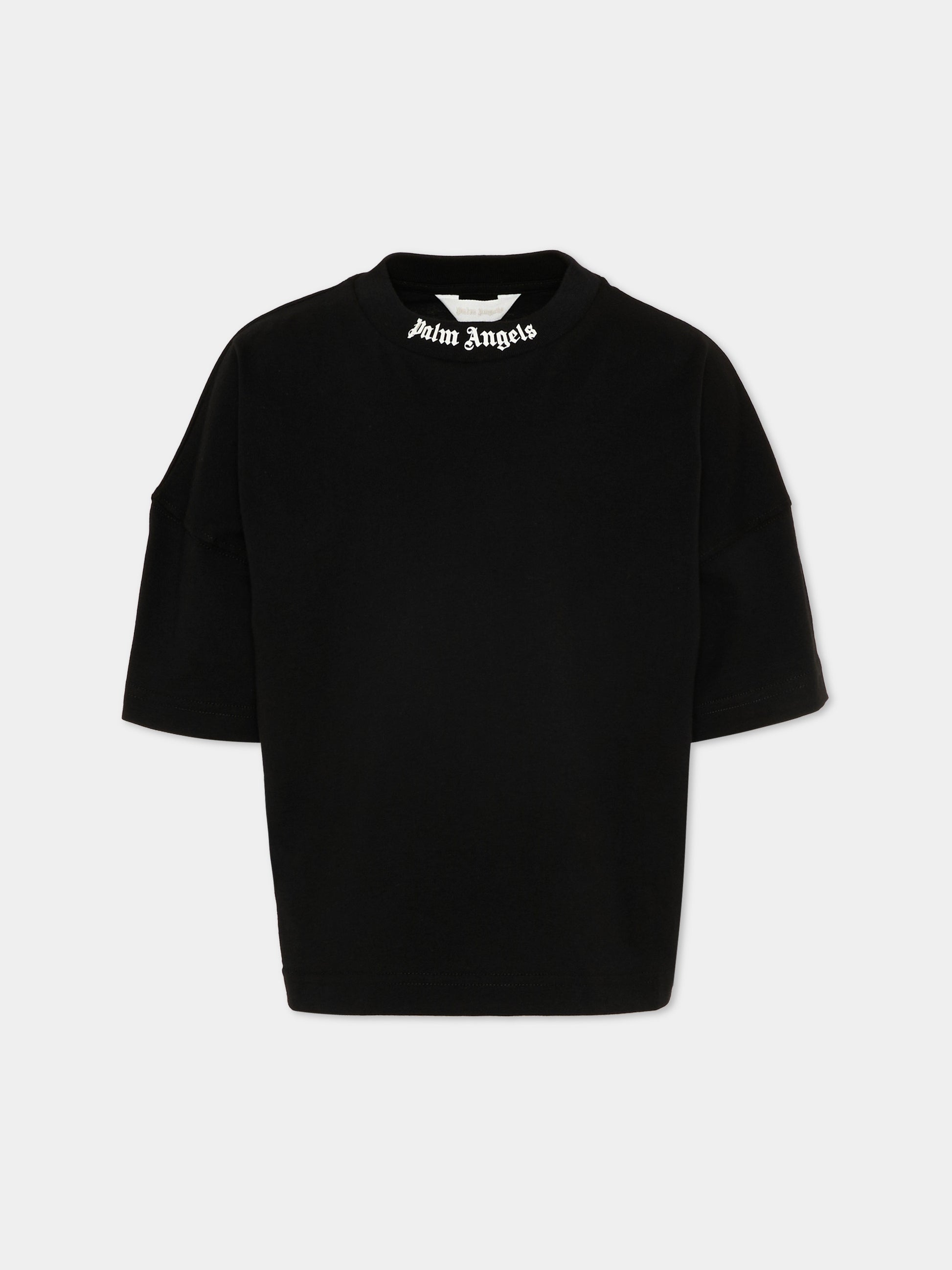 T-Shirt nera per bambini con logo,Palm Angels,PBAA002S26JER001 110