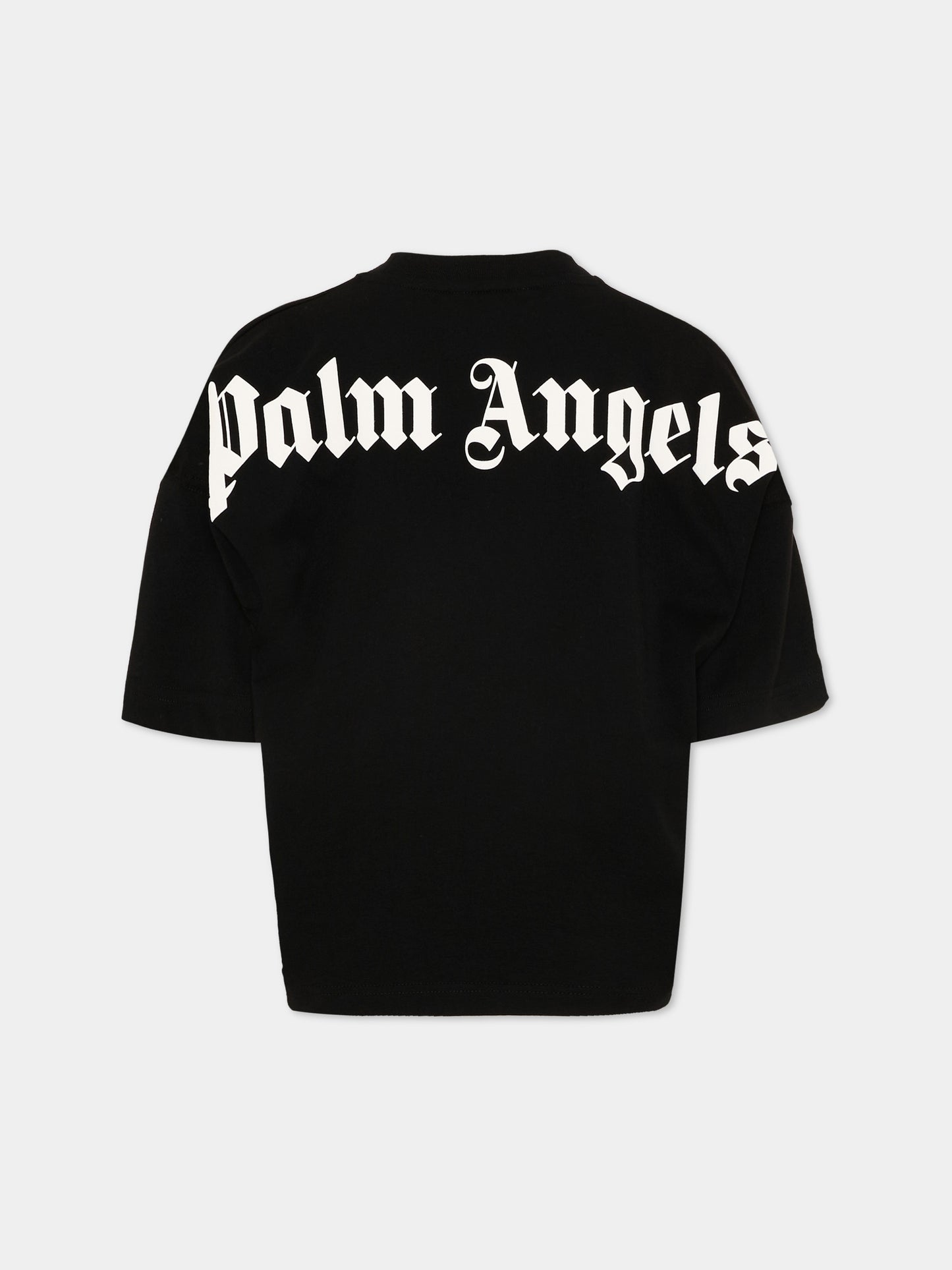T-Shirt nera per bambini con logo,Palm Angels,PBAA002S26JER001 110