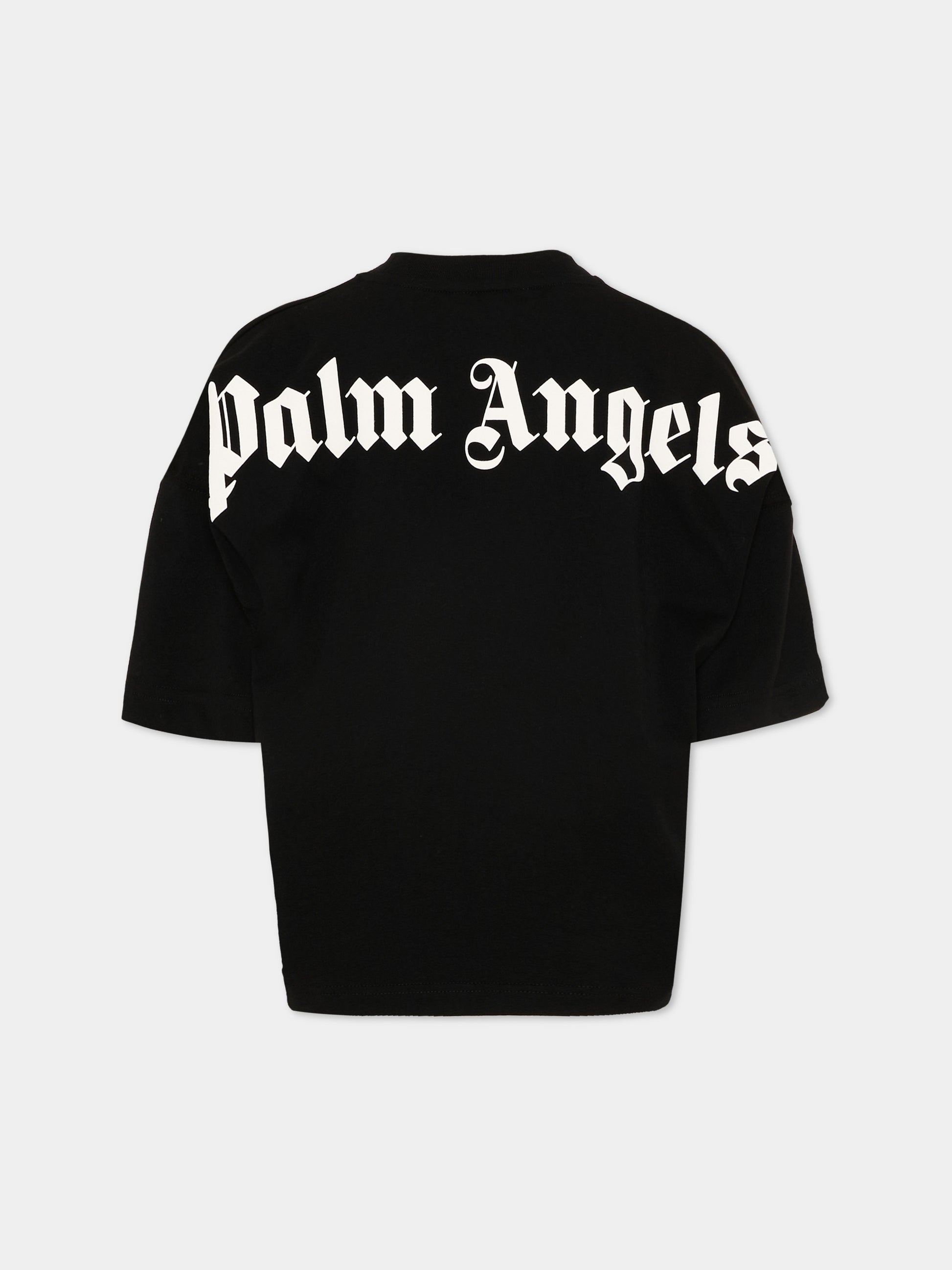 T-Shirt nera per bambini con logo,Palm Angels,PBAA002S26JER001 110
