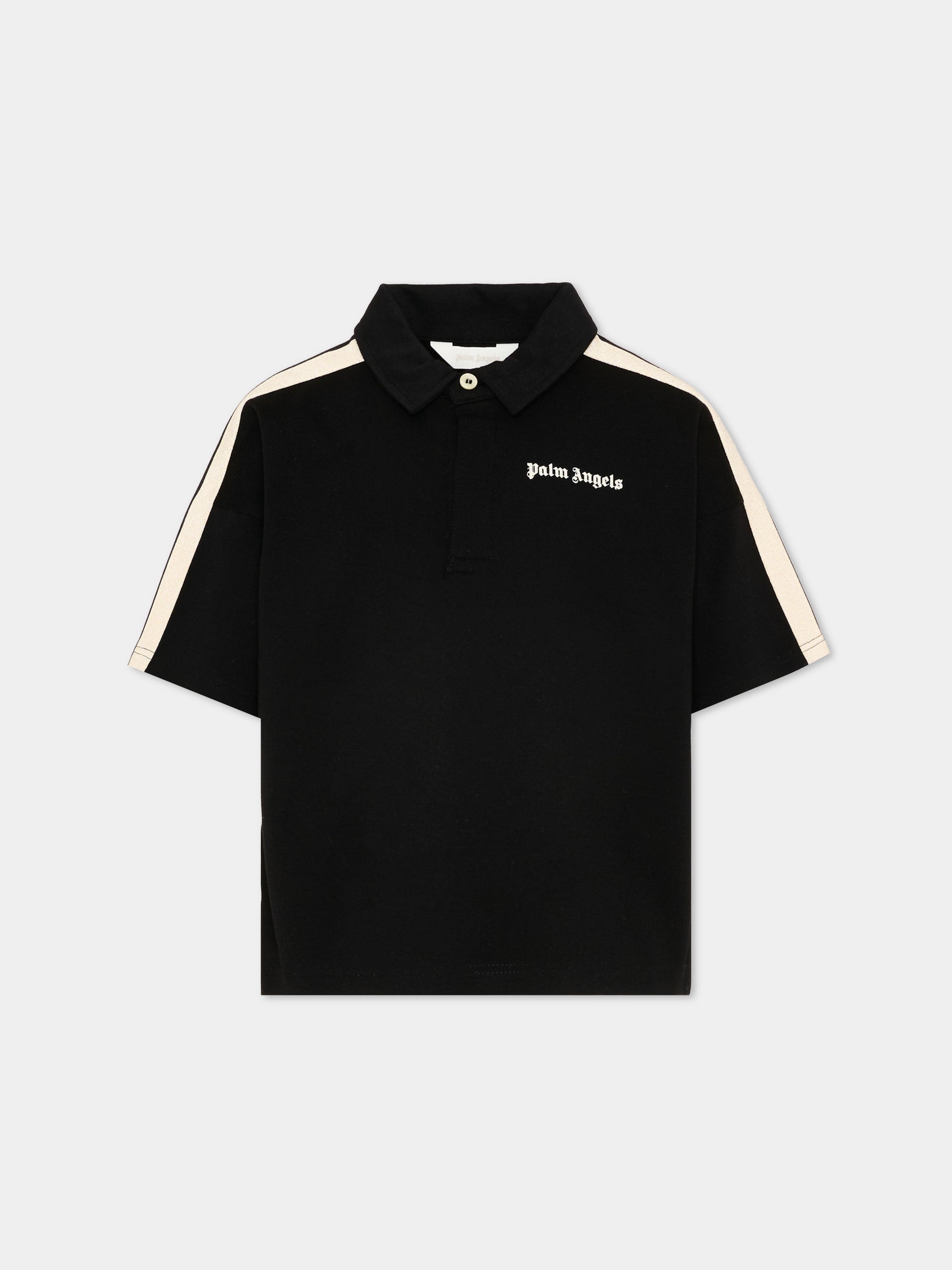 Polo nera per bambino con bande,Palm Angels,PBBD013S26FLE001 110