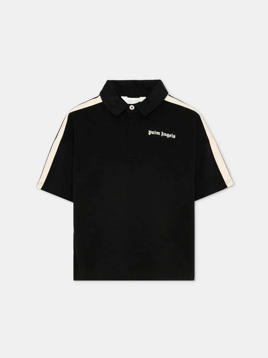 Polo nera per bambino con bande,Palm Angels,PBBD013S26FLE001 110