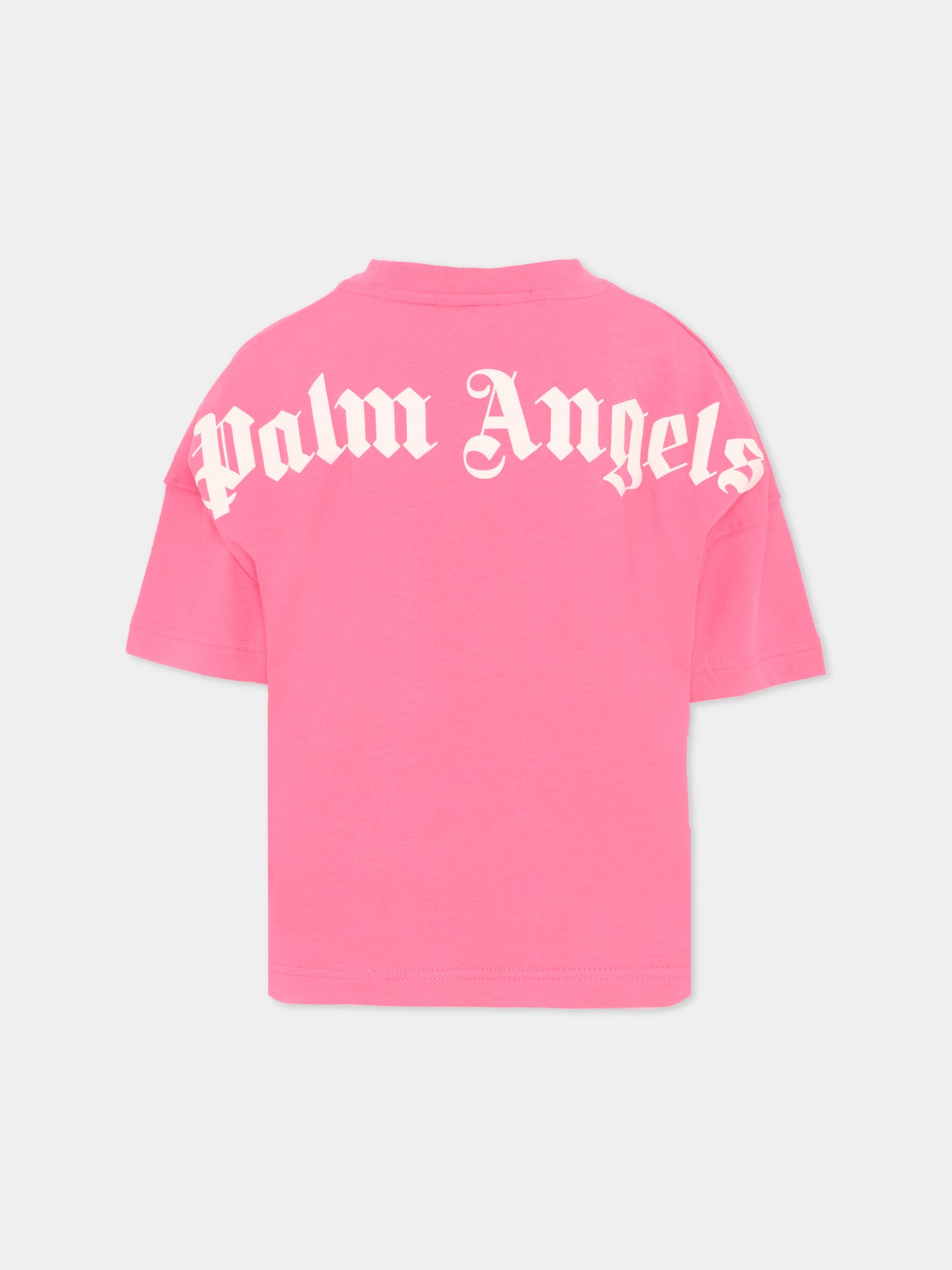 T-Shirt fucsia per bambina con logo,Palm Angels,PGAA001S26JER001 044