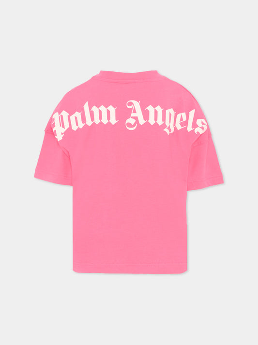T-Shirt fucsia per bambina con logo,Palm Angels,PGAA001S26JER001 044