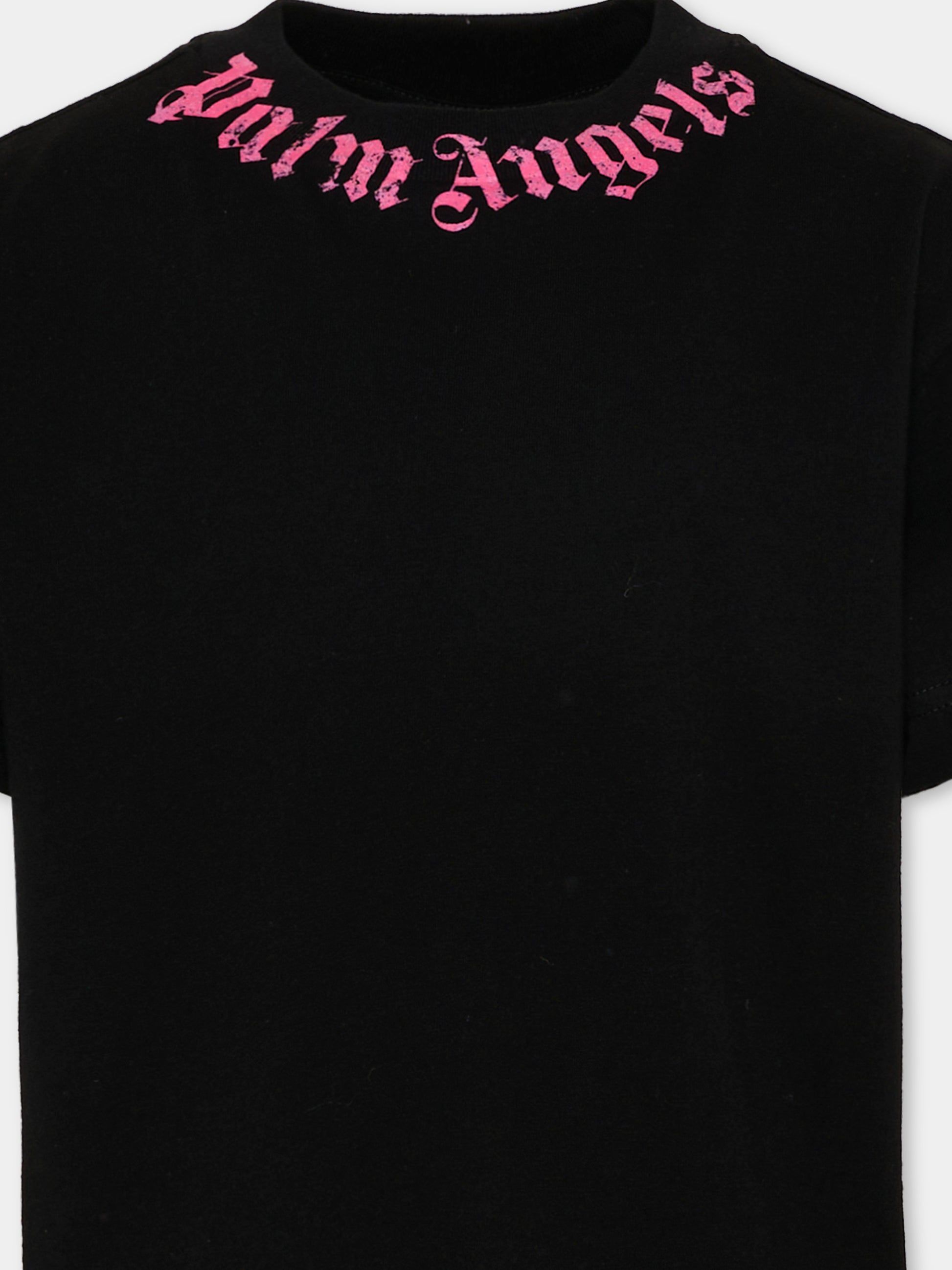 T-Shirt nera per bambina con logo,Palm Angels,PGAA002S26JER005 110