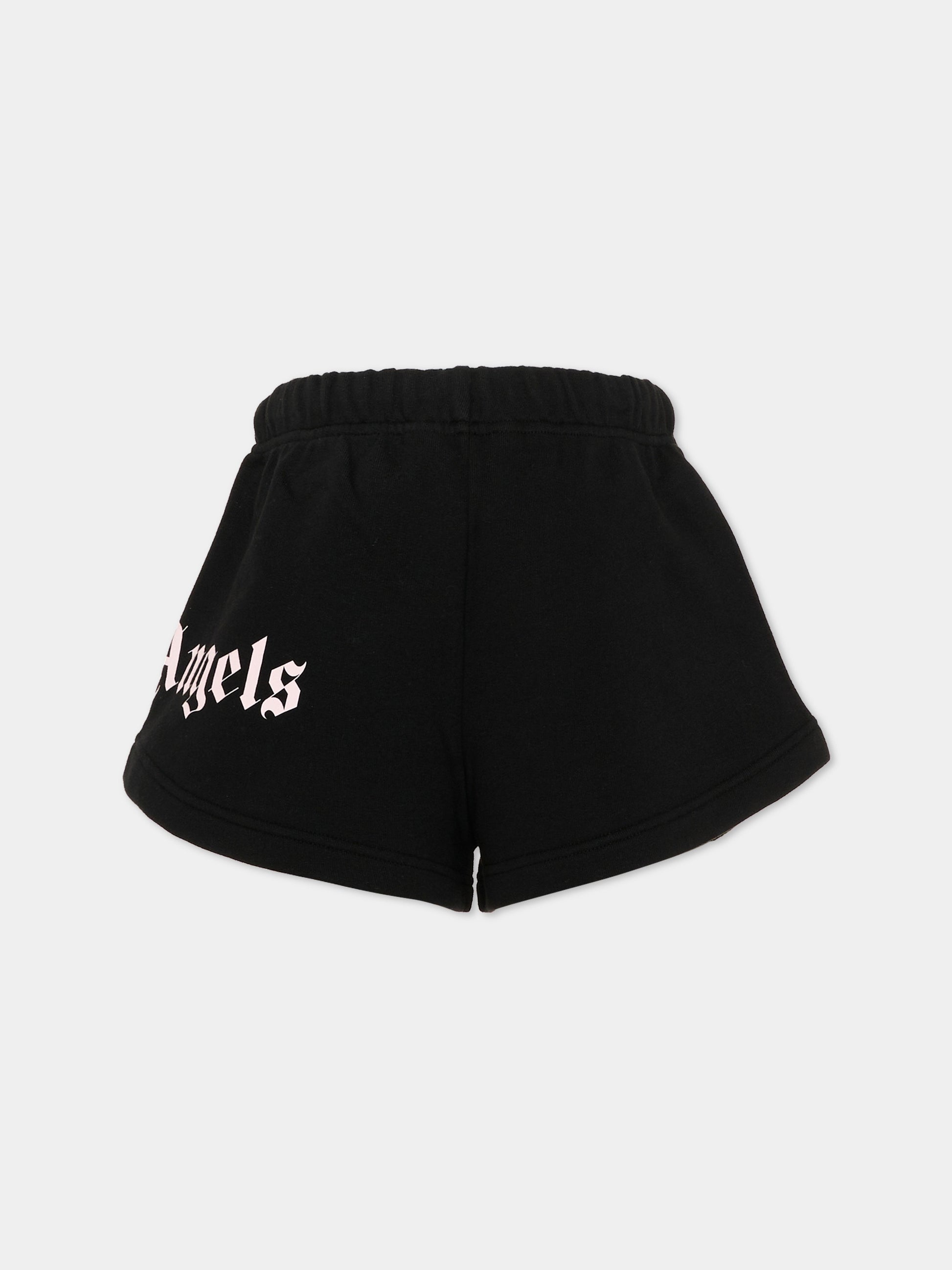 Shorts sportivi neri per bambina con logo,Palm Angels,PGCI005S26FLE002 110