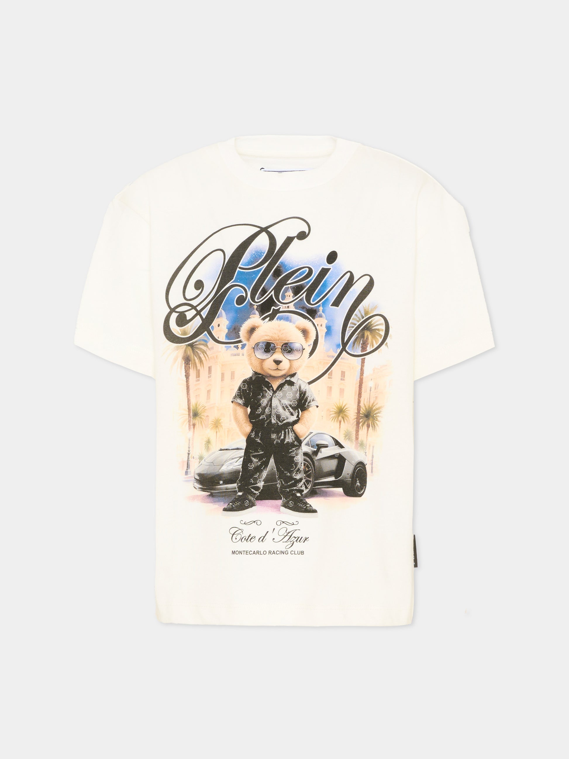 T-Shirt bianca per bambino con orsetto,Philipp Plein Junior,S6PHJBTH061 002