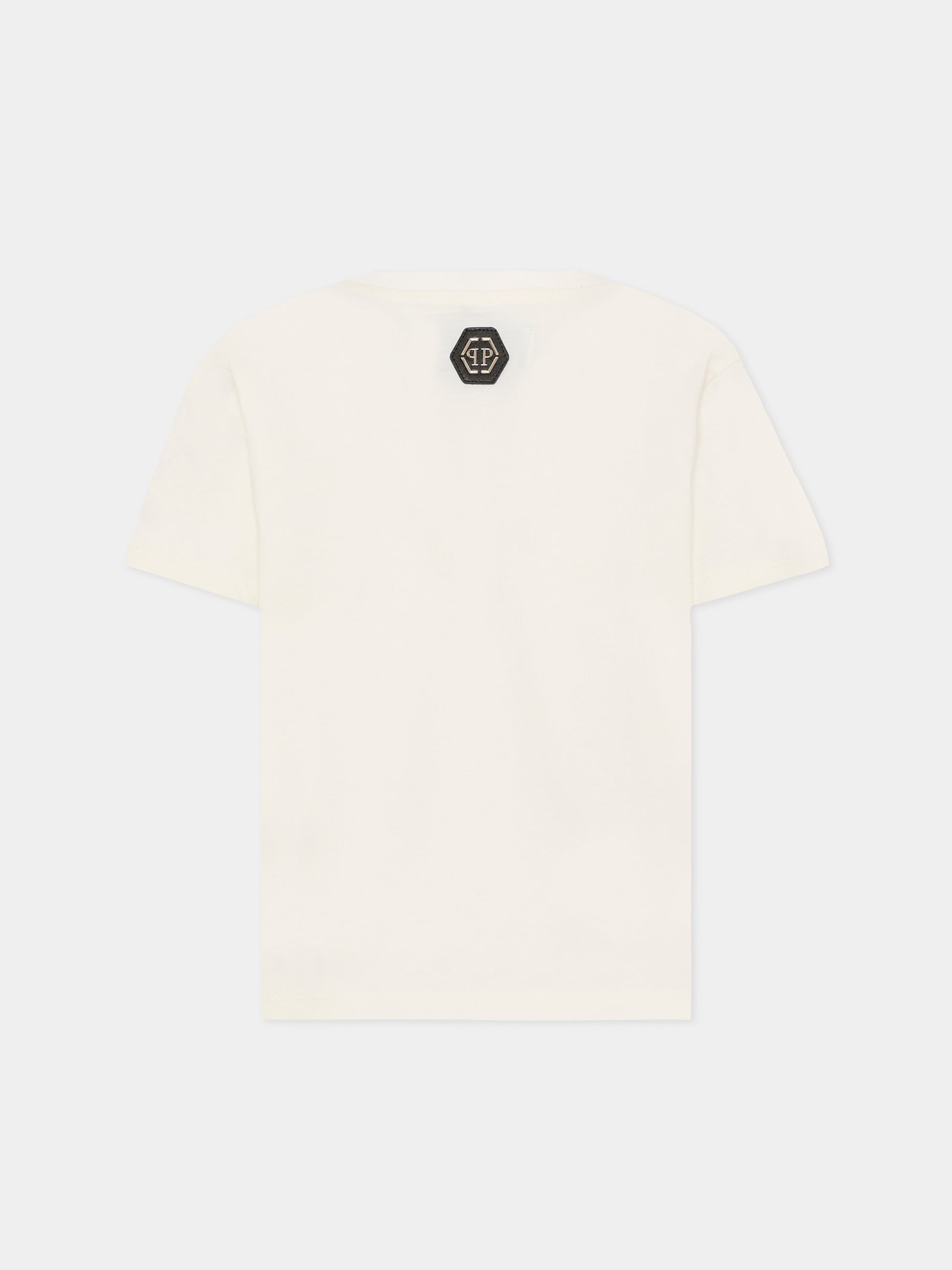 T-shirt avorio per bambino con orsetto,Philipp Plein Junior,S6PHJBTH062 002