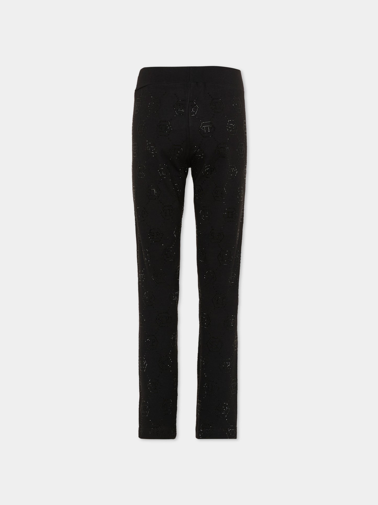 Leggings neri per bambina con logo di strass,Philipp Plein Junior,S6PHJGLG206 110