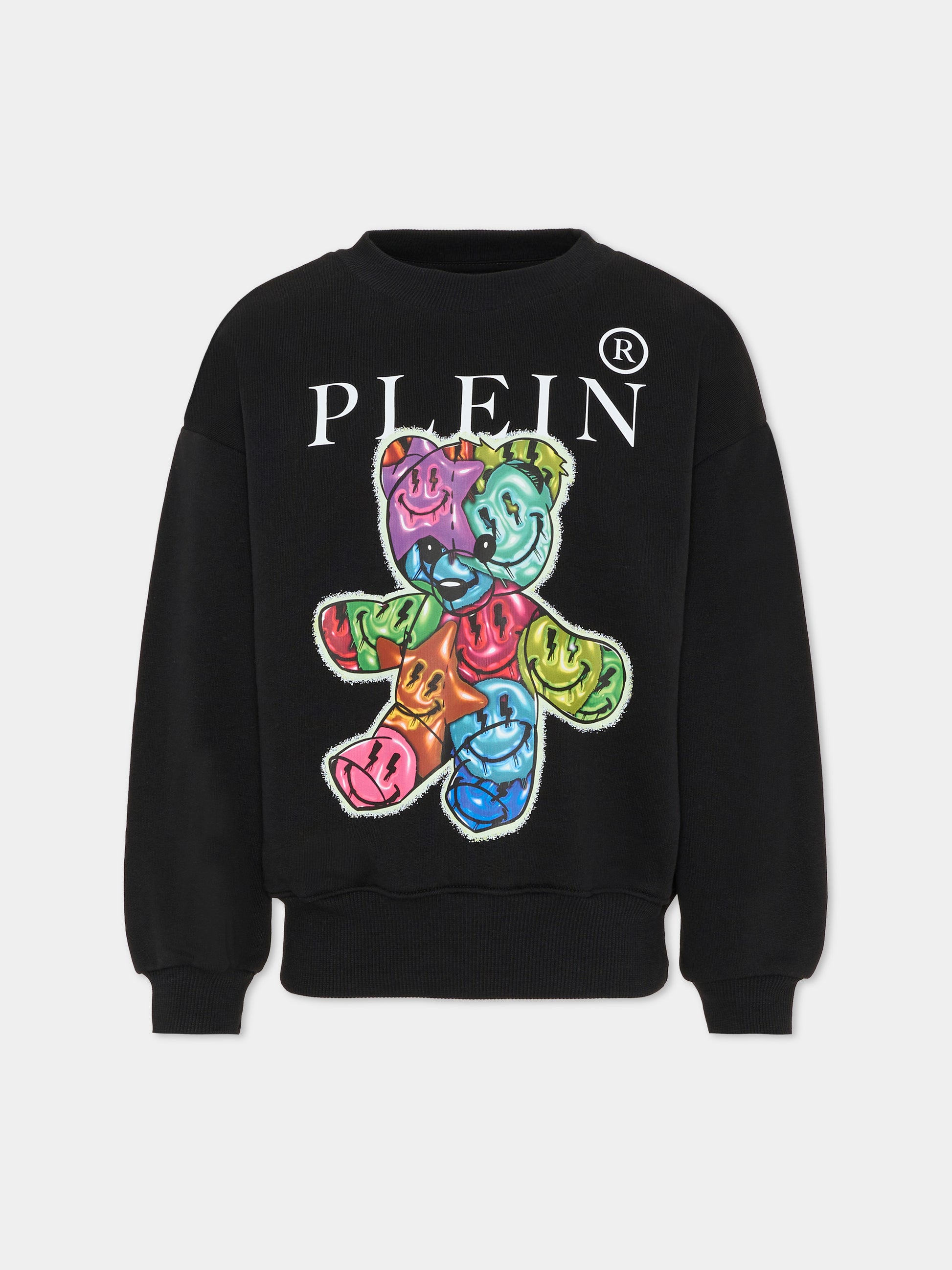 Felpa nera per bambina con orsetto,Philipp Plein Junior,S6PHJGSW156 110