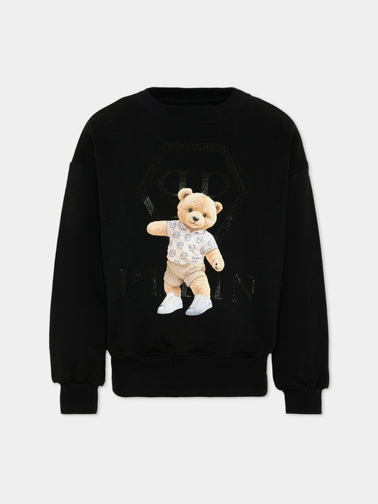 Felpa nera per bambina con orsetto,Philipp Plein Junior,S6PHJGSW203 110