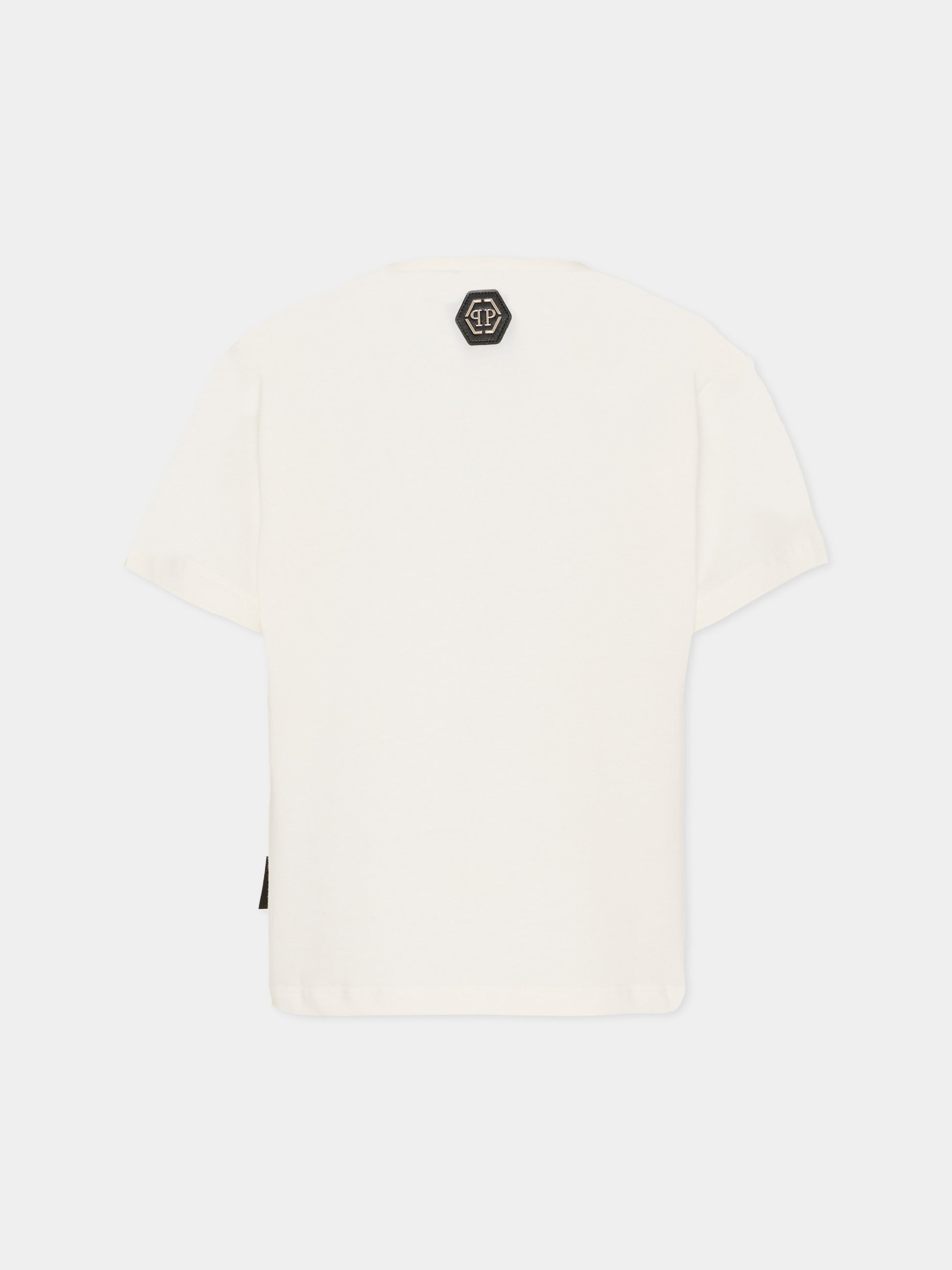 T-shirt avorio per bambina con logo di strass,Philipp Plein Junior,S6PHJGTH157 002