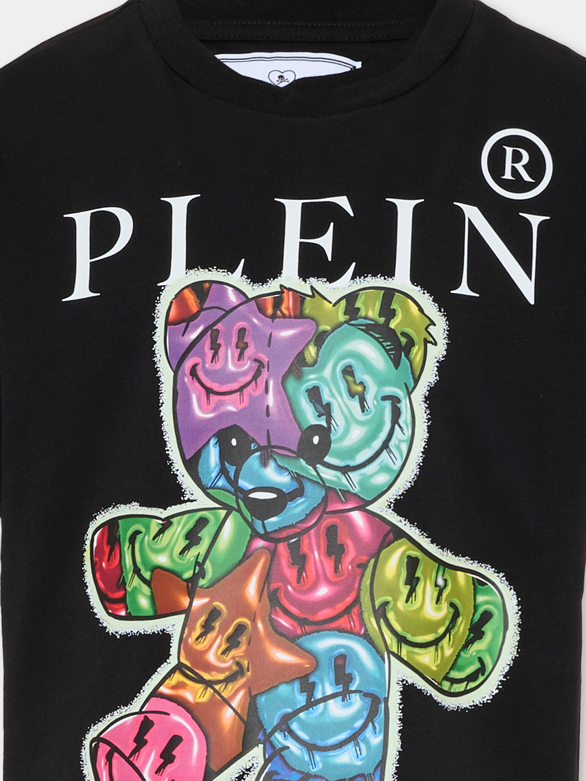 T-shirt nera per bambina con orsetto,Philipp Plein Junior,S6PHJGTH160 110