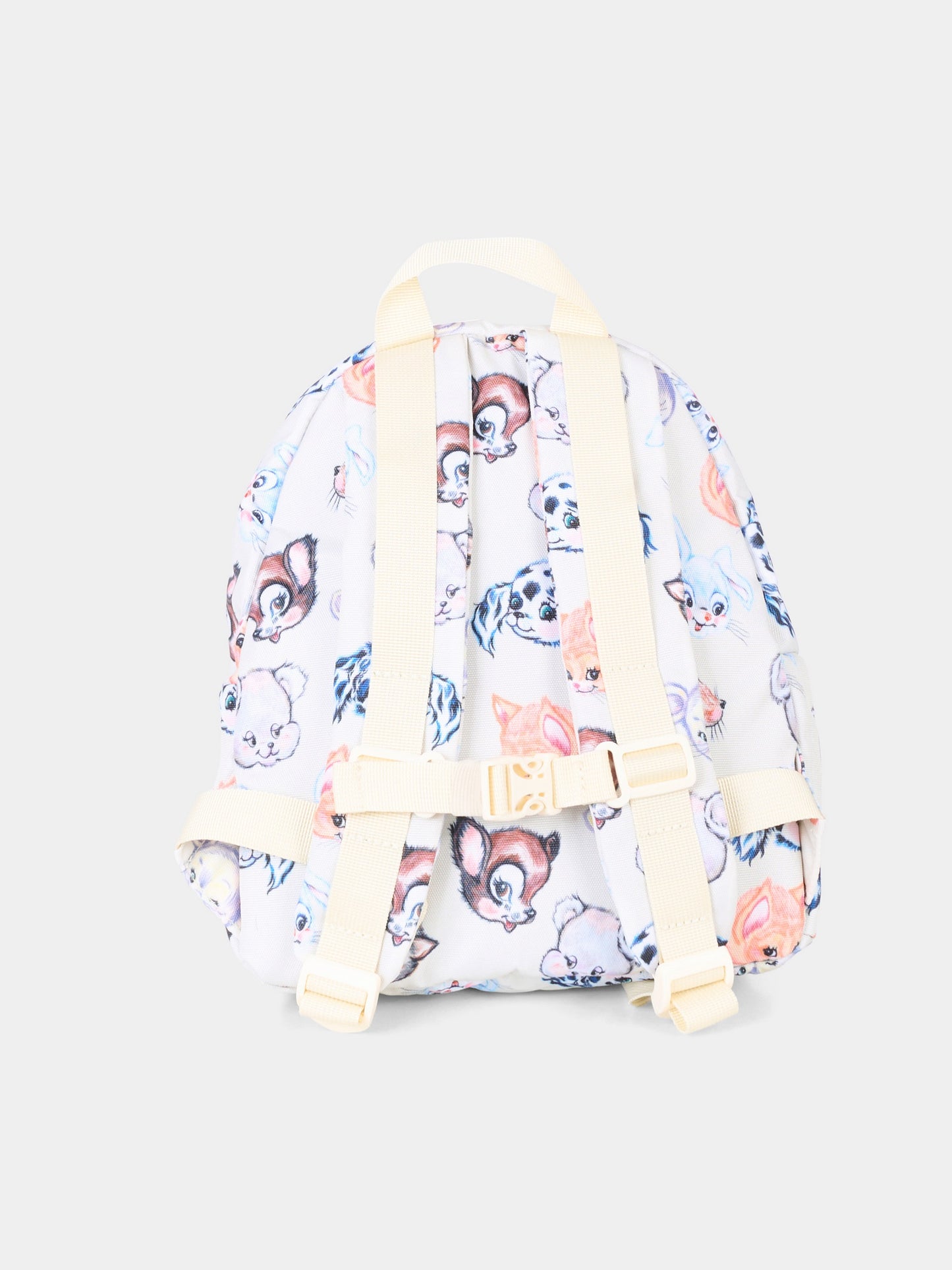 Ivory mini backpack for kids with animal print
