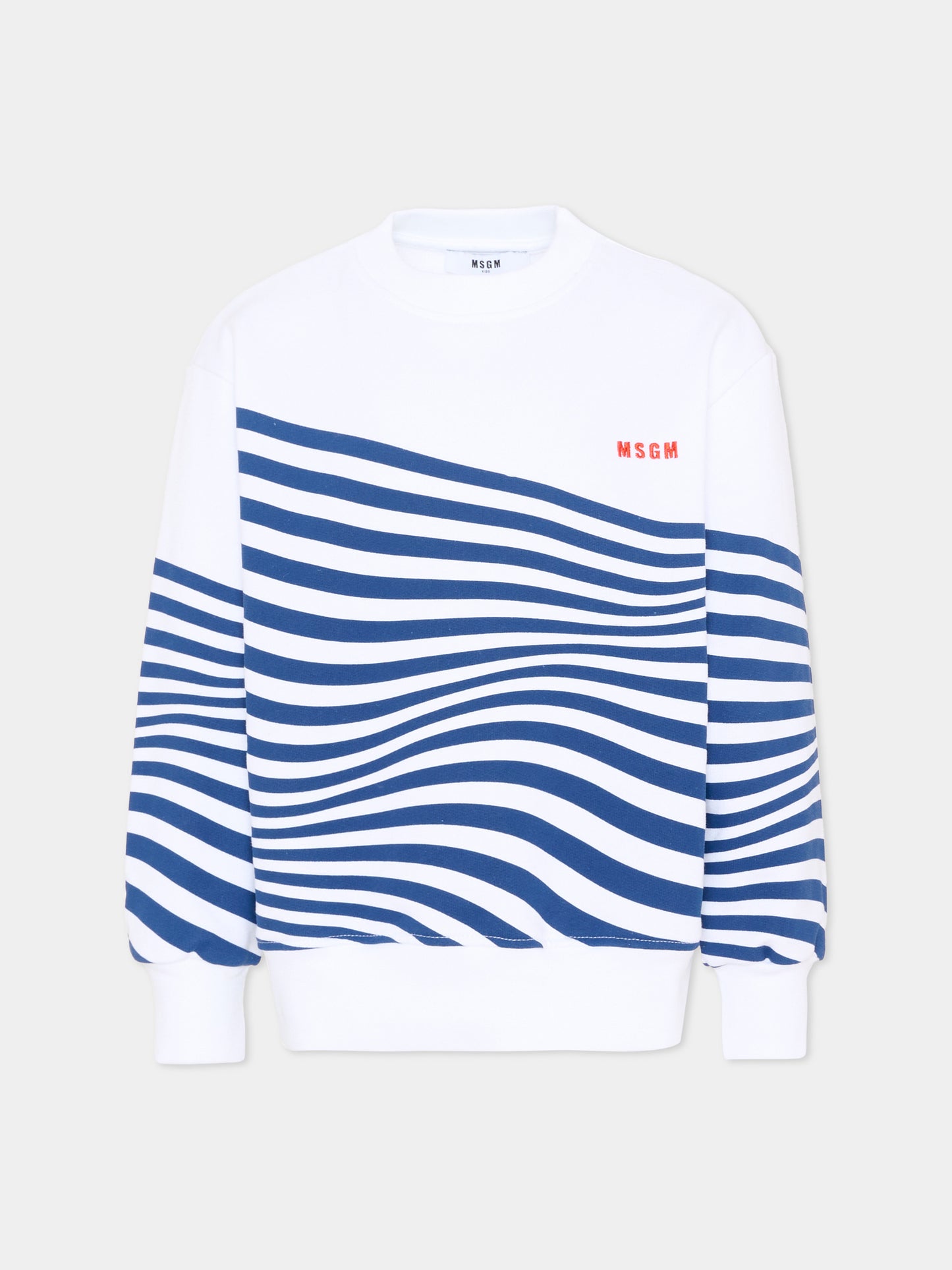 Felpa bianca per bambino a righe blu,Msgm Kids,S6MSJBSW293 001