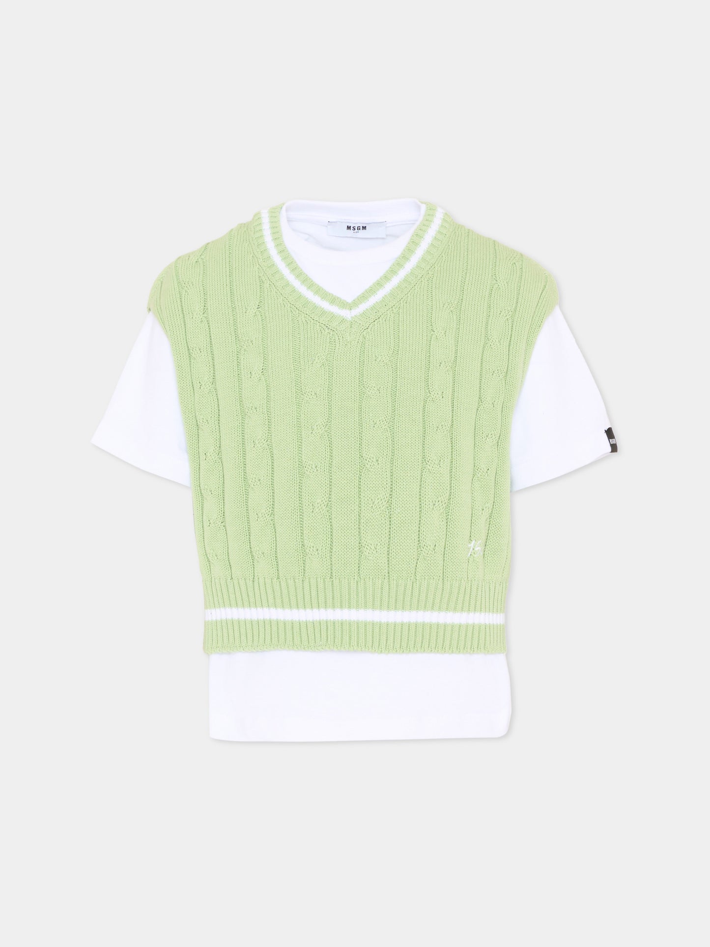 Gilet verde per bambino con logo,Msgm Kids,S6MSJBTH058 001/77