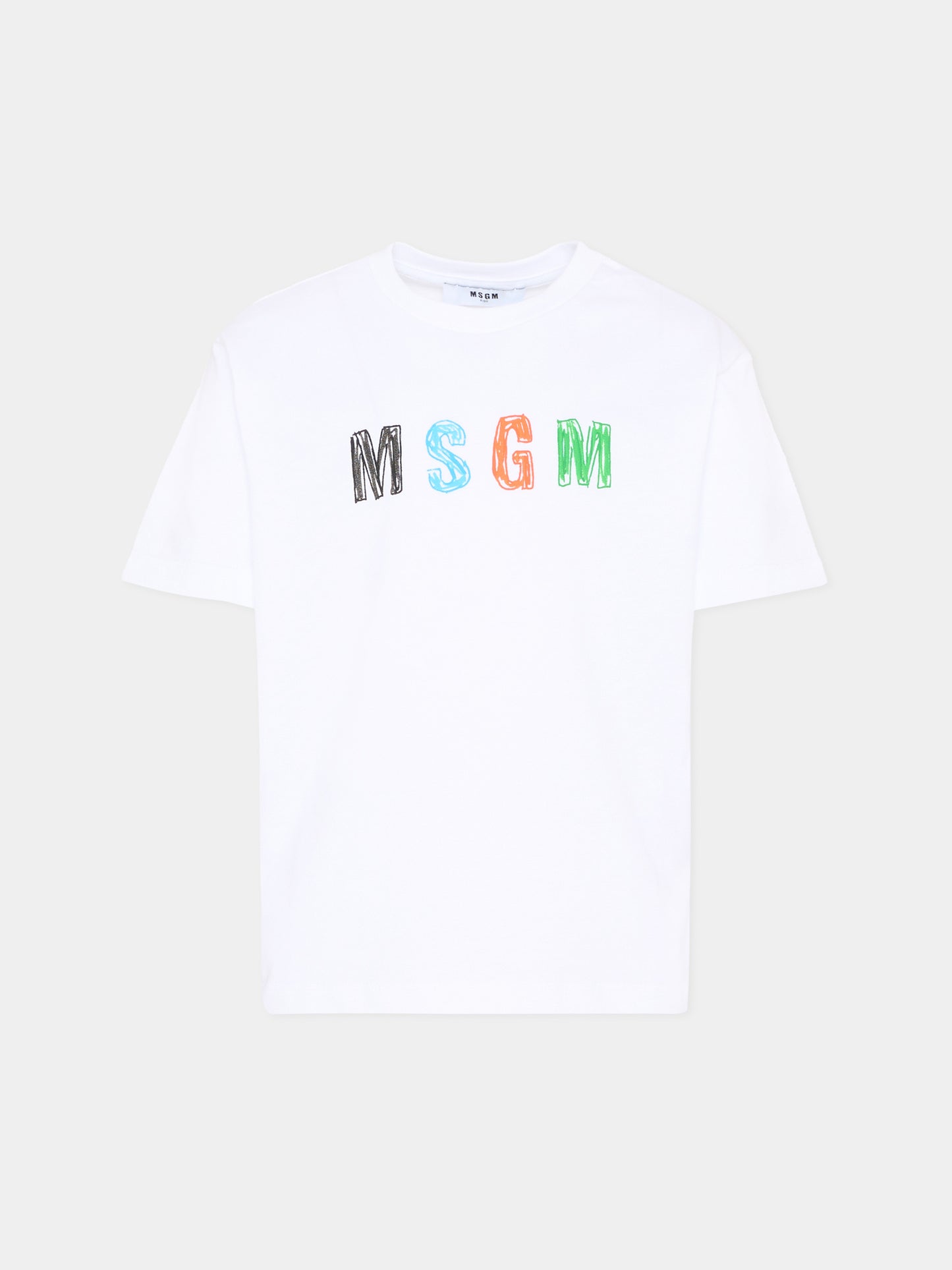 T-Shirt bianca per bambino con logo,Msgm Kids,S6MSJBTH232 001