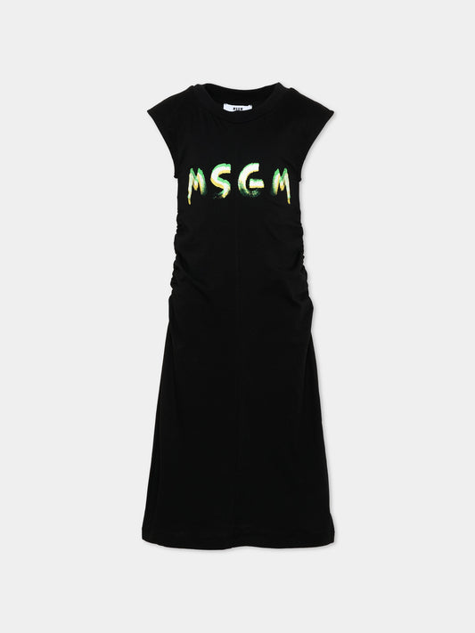 Vestito nero per bambina con logo,Msgm Kids,S6MSJGDR064 110