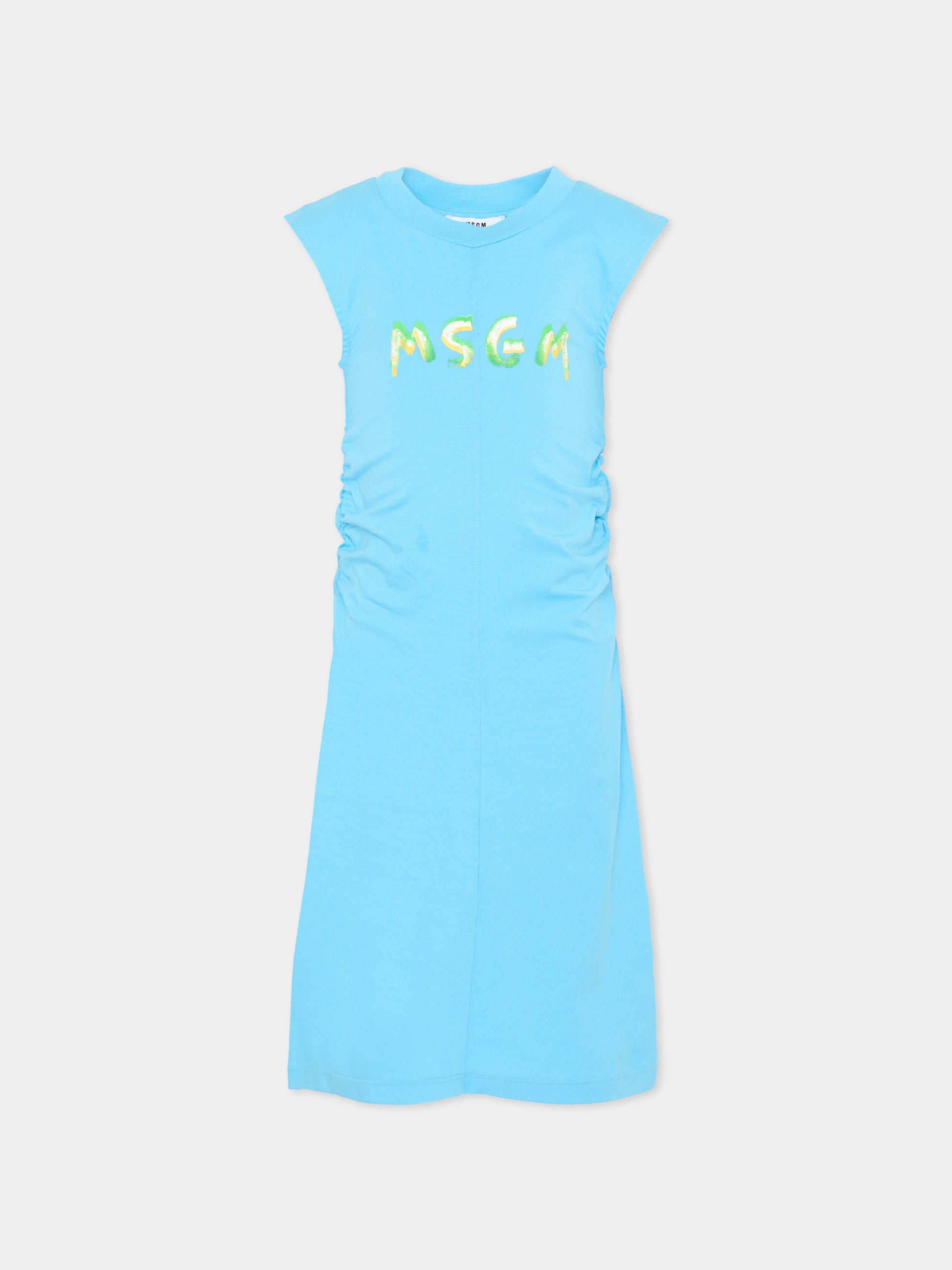 Vestito blu per bambina con logo,Msgm Kids,S6MSJGDR064 MS073