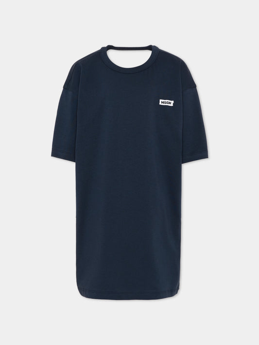 Vestito blu per bambina con logo,Msgm Kids,S6MSJGDR169 MS072