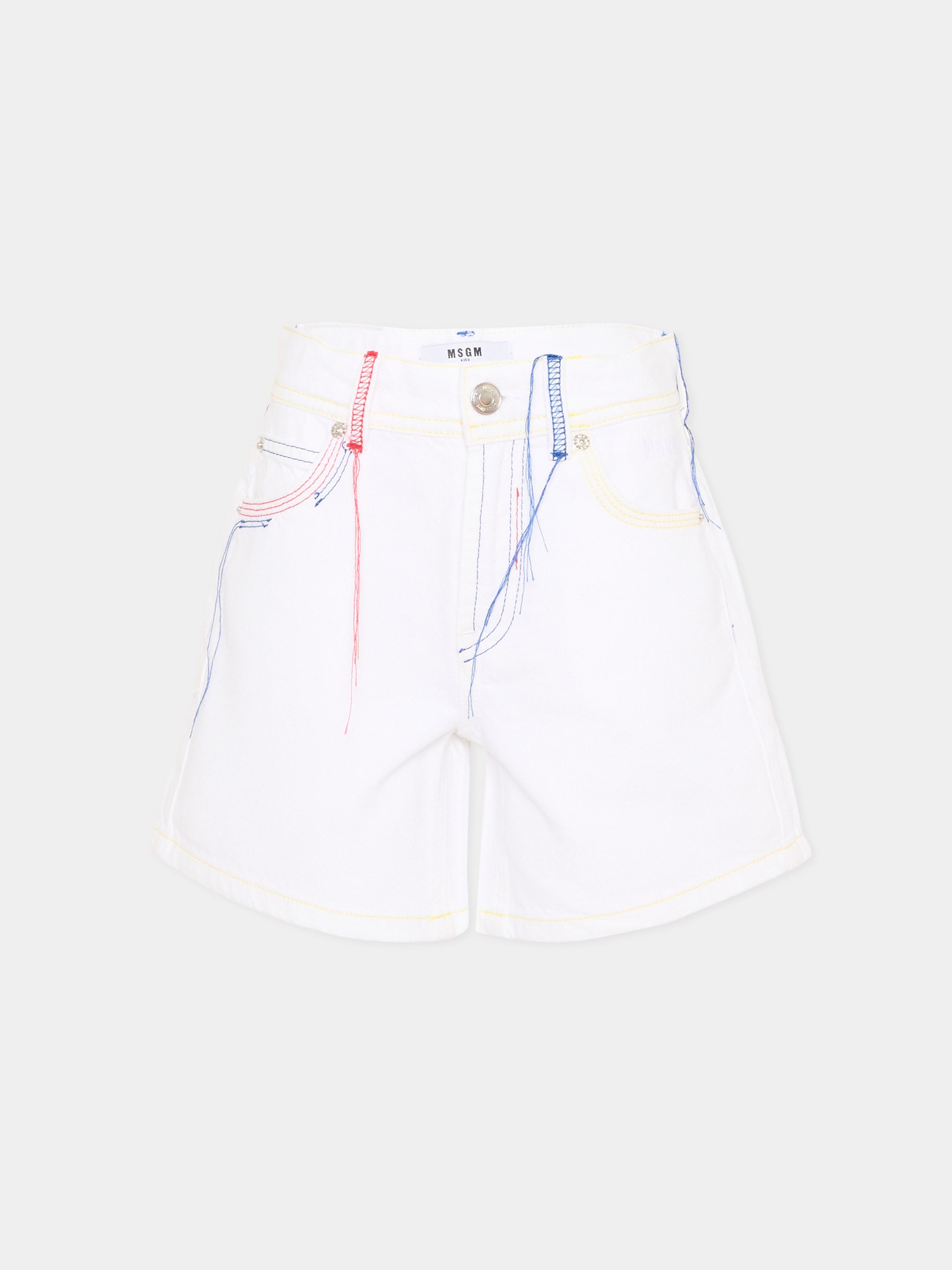 Shorts casual bianco per bambina con cuciture multicolor,Msgm Kids,S6MSJGSH041 001