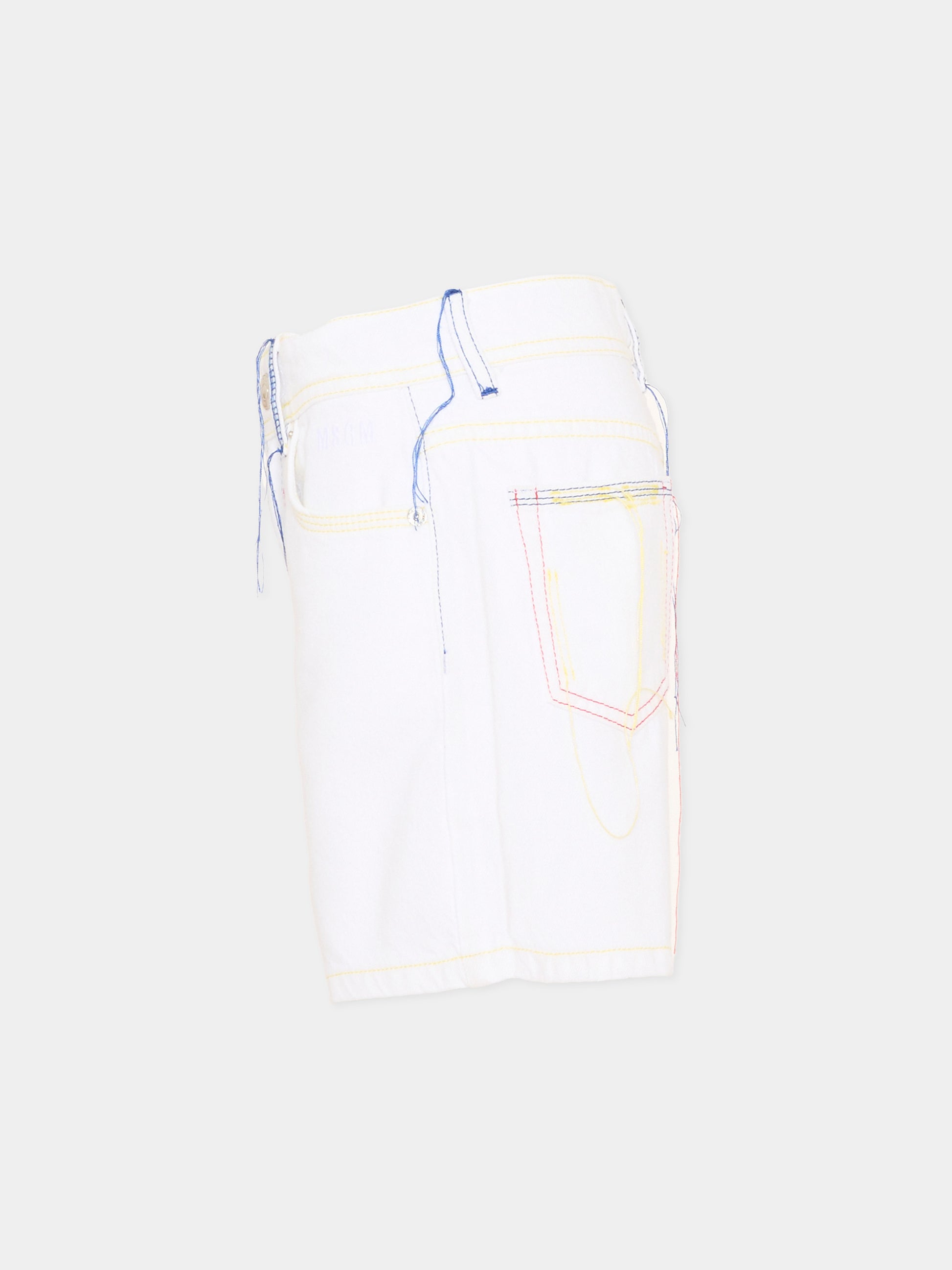 Shorts casual bianco per bambina con cuciture multicolor,Msgm Kids,S6MSJGSH041 001
