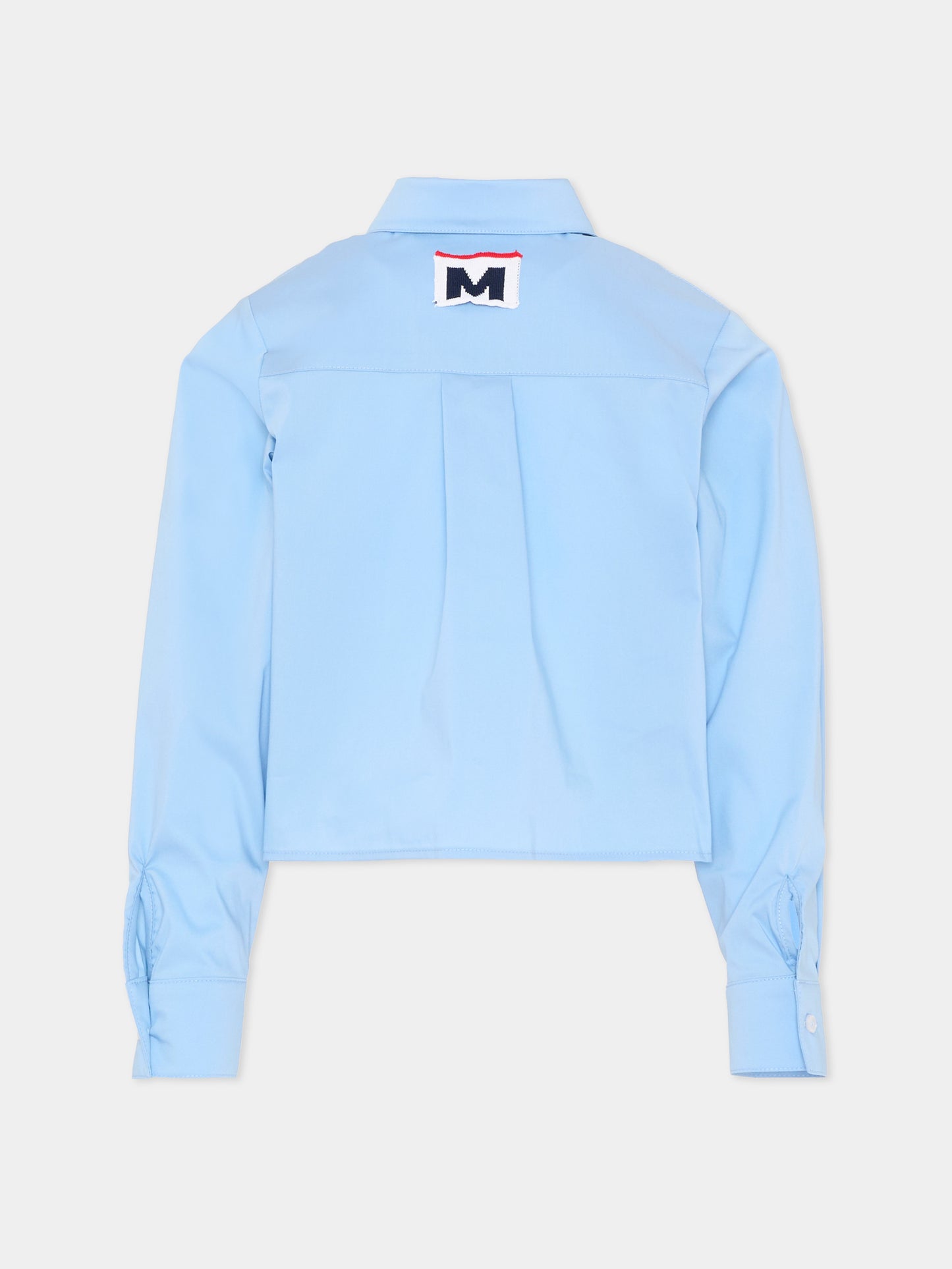 Camicia celeste per bambina con logo,Msgm Kids,S6MSJGSI026 050