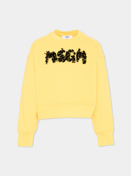 Felpa gialla per bambina con logo,Msgm Kids,S6MSJGSW088 MS009