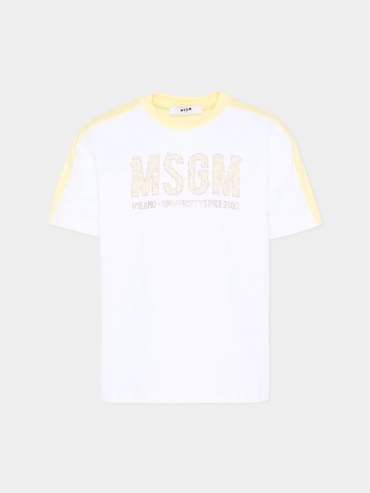 T-Shirt bianca per bambina con logo gioiello,Msgm Kids,S6MSJGTH033 001/79