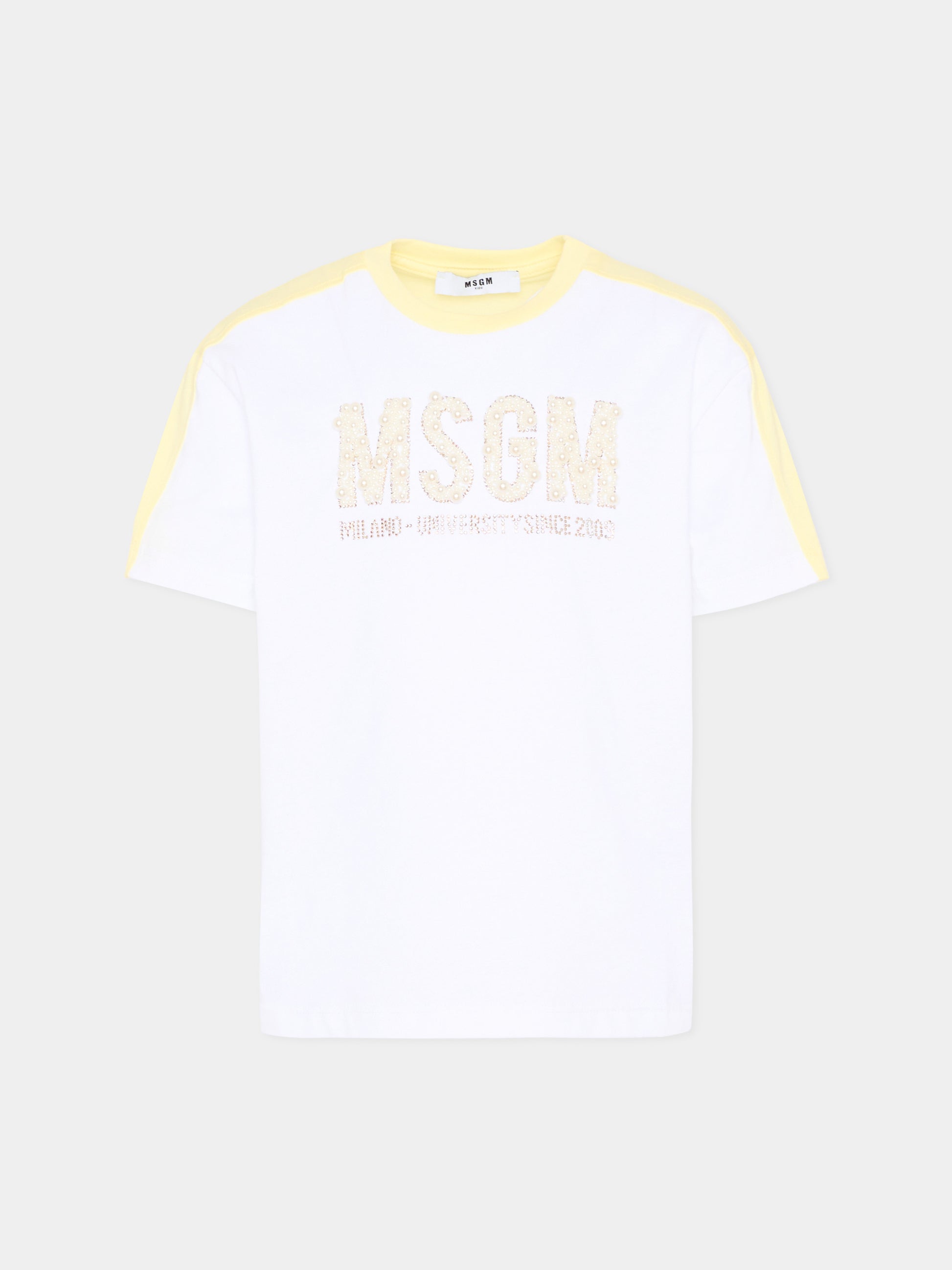 T-Shirt bianca per bambina con logo gioiello,Msgm Kids,S6MSJGTH033 001/79