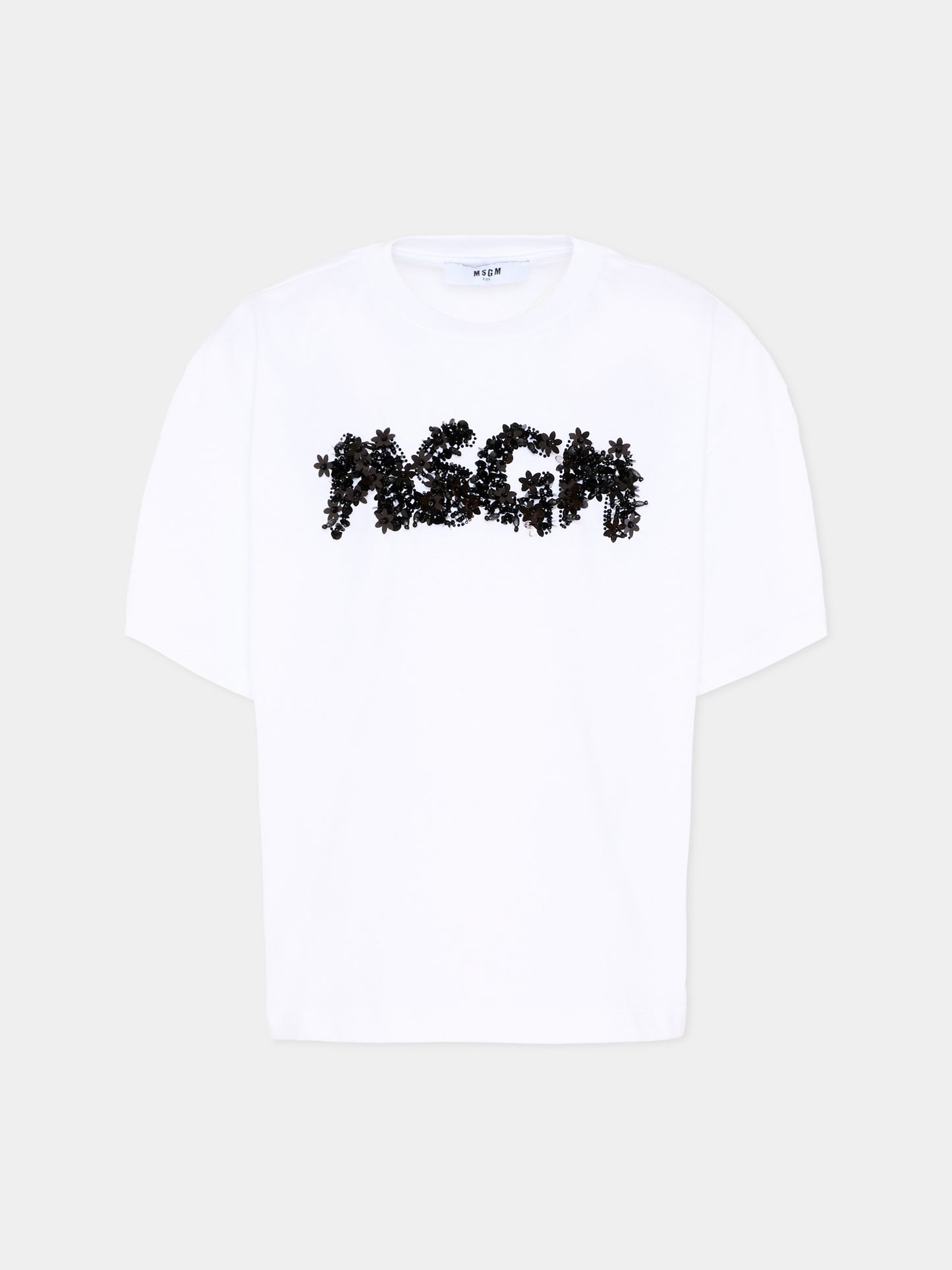 T-Shirt bianca per bambina con logo,Msgm Kids,S6MSJGTH087 001