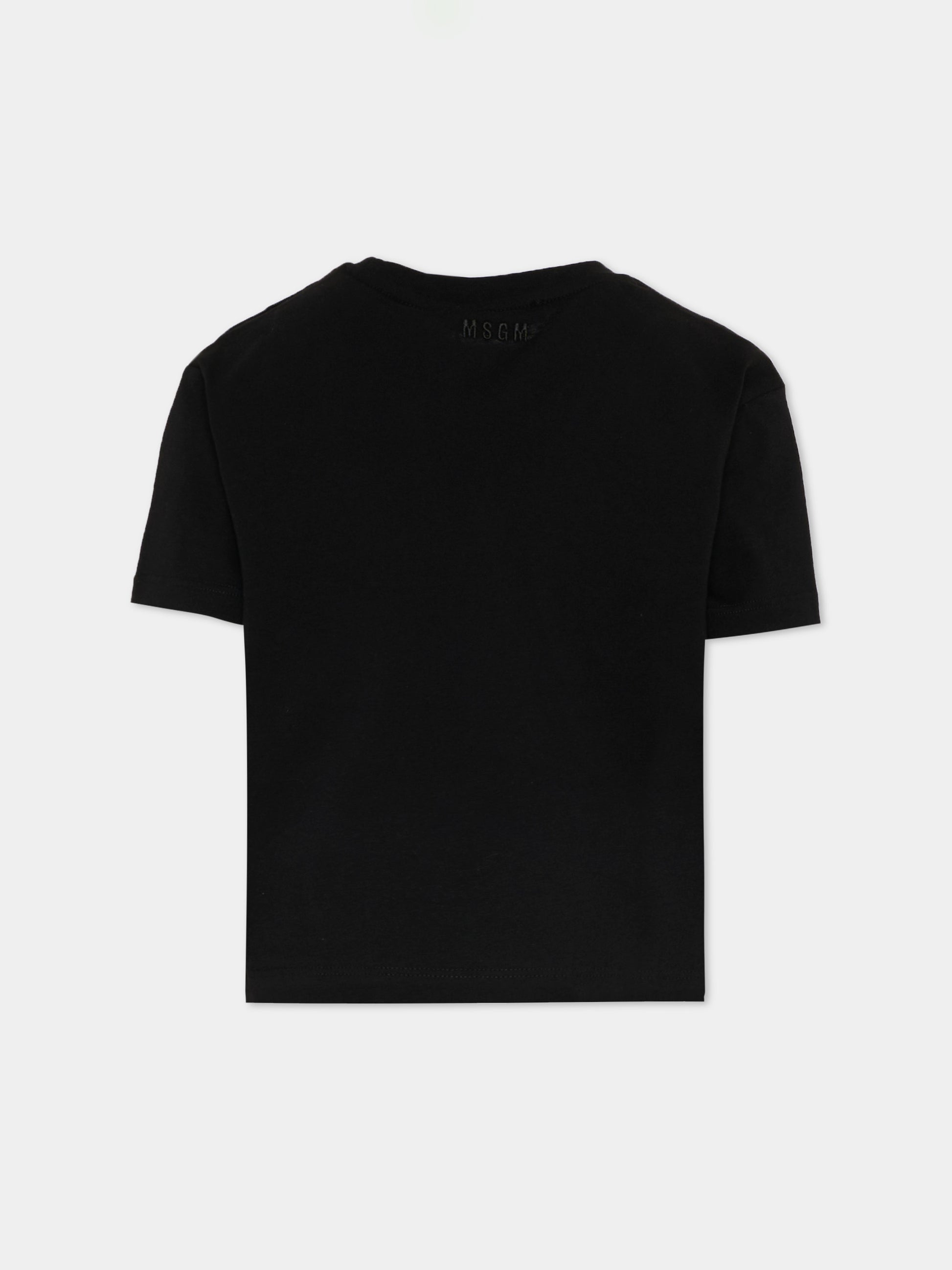 T-Shirt nera per bambina con paillettes,Msgm Kids,S6MSJGTH099 110