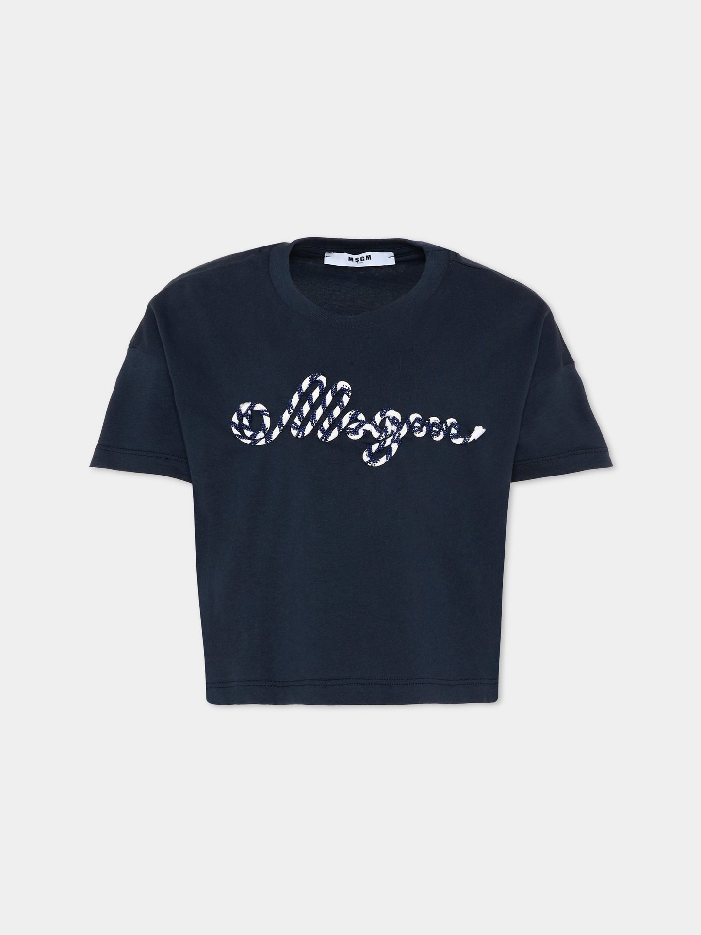T-Shirt blu per bambina con logo,Msgm Kids,S6MSJGTH173 MS072