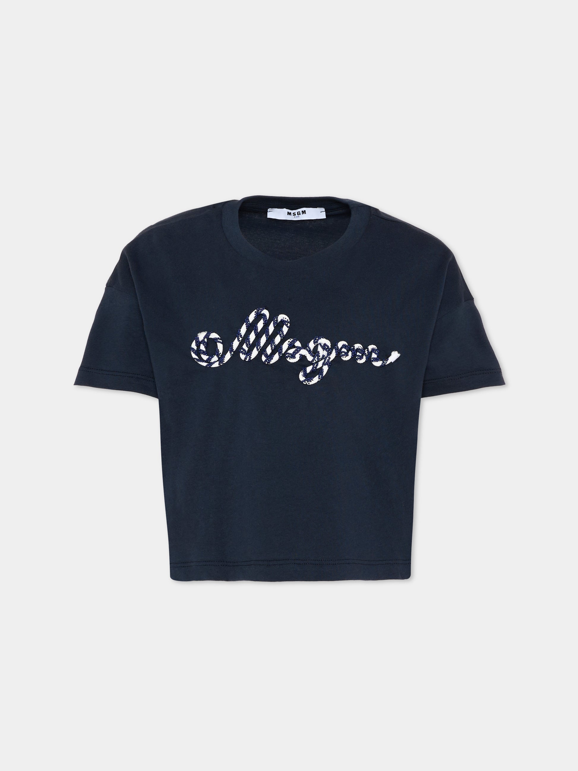 T-Shirt blu per bambina con logo,Msgm Kids,S6MSJGTH173 MS072