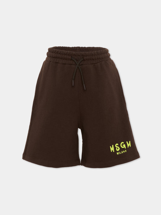 Shorts sportivi marroni per bambini con logo,Msgm Kids,S6MSJUBE018 943