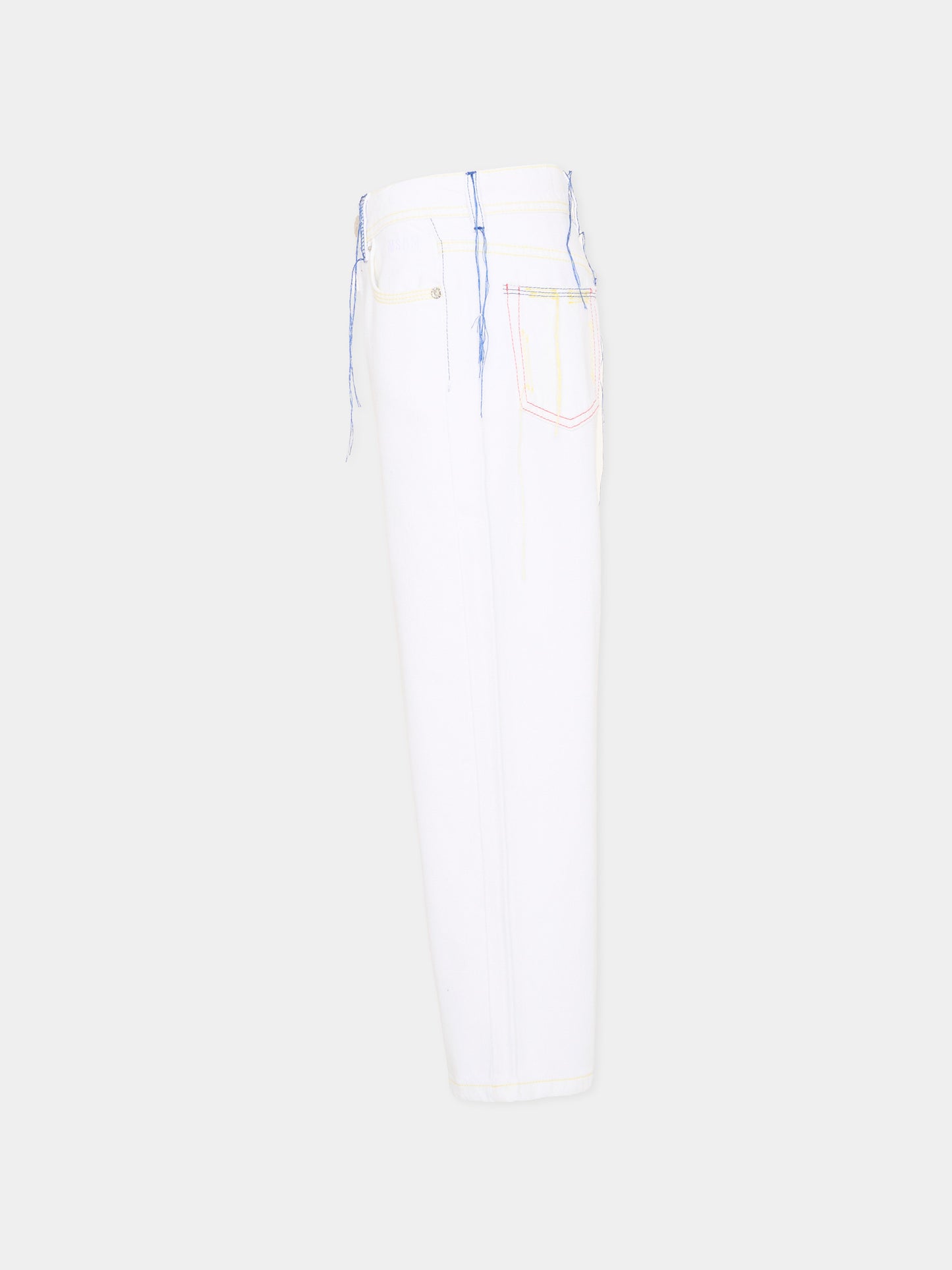 Jeans bianco per bambini con cuciture colorate,Msgm Kids,S6MSJUDP043 001