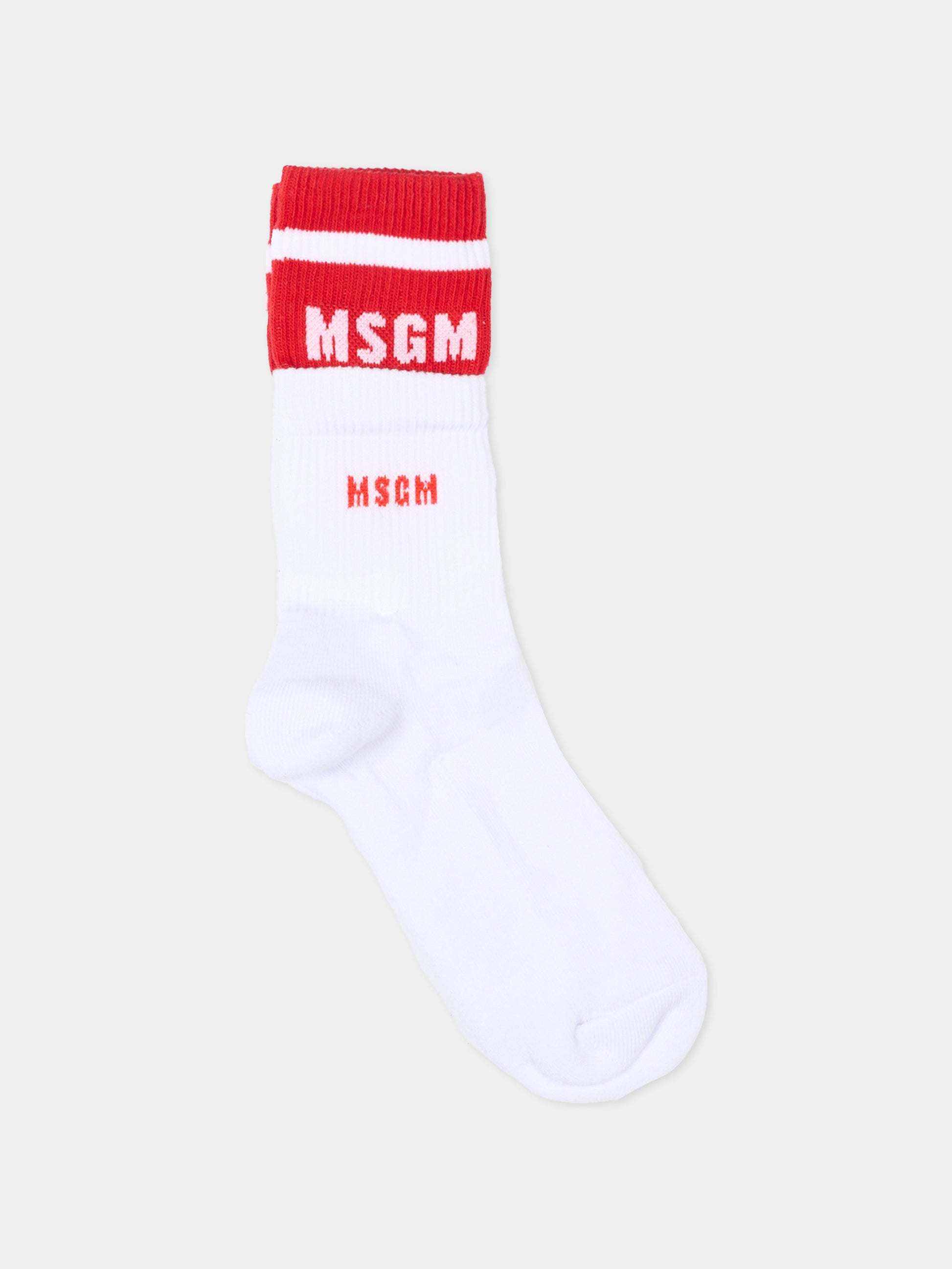 Calzini bianchi per bambini con logo,Msgm Kids,S6MSJUSO231 001/82