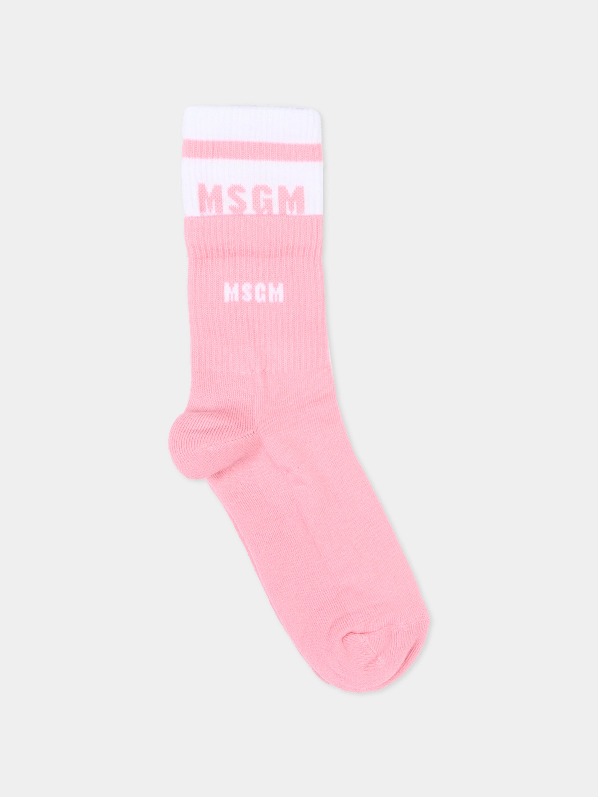 Calzini rosa per bambina con logo,Msgm Kids,S6MSJUSO231 MS082