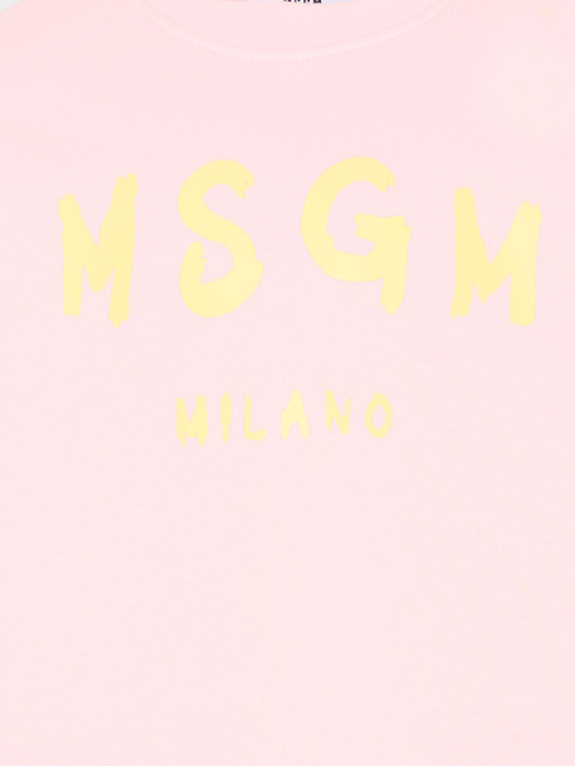 Felpa rosa per bambina con logo,Msgm Kids,S6MSJUSW007 MS076