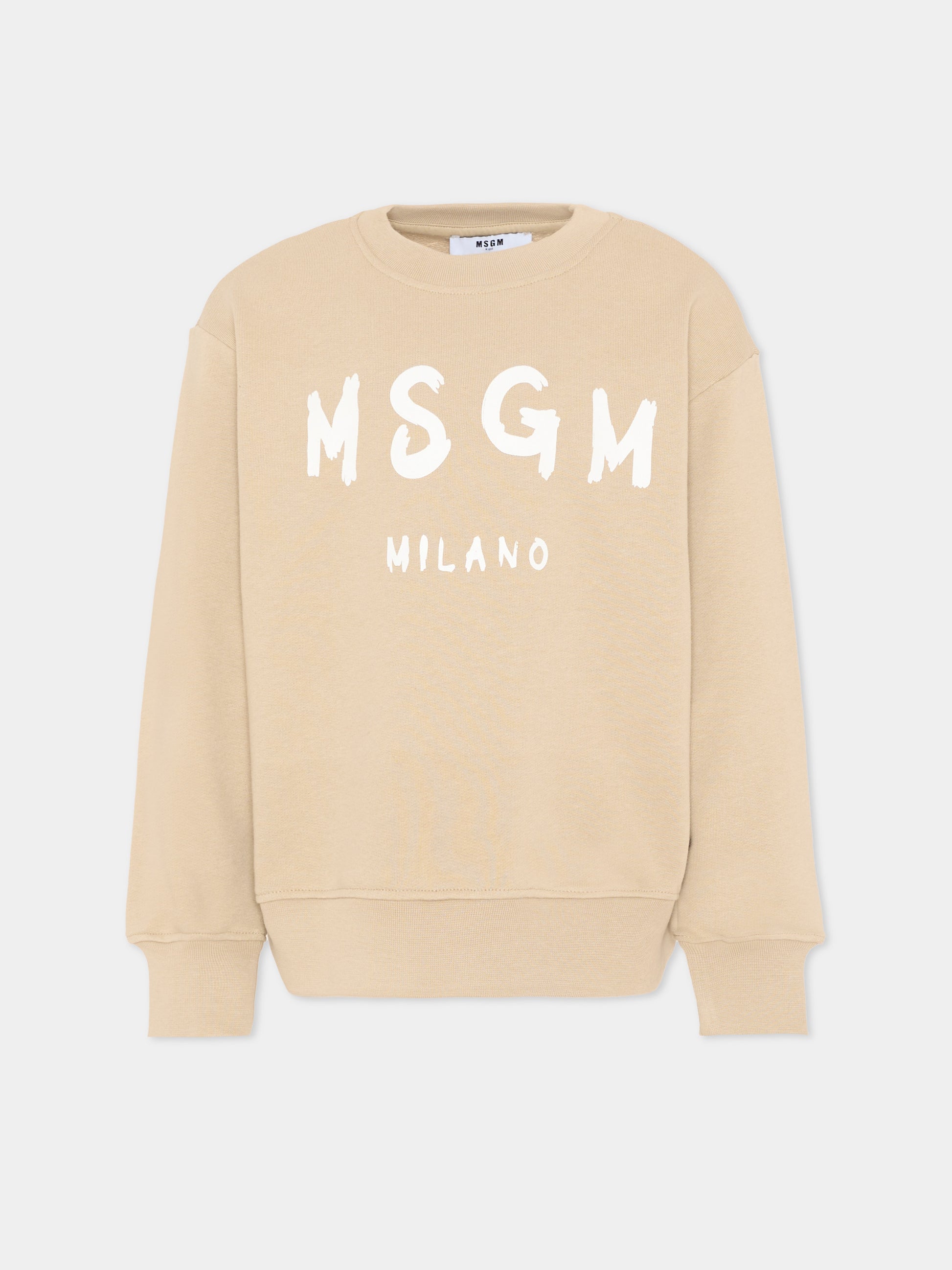 Felpa beige per bambini con logo,Msgm Kids,S6MSJUSW007 092