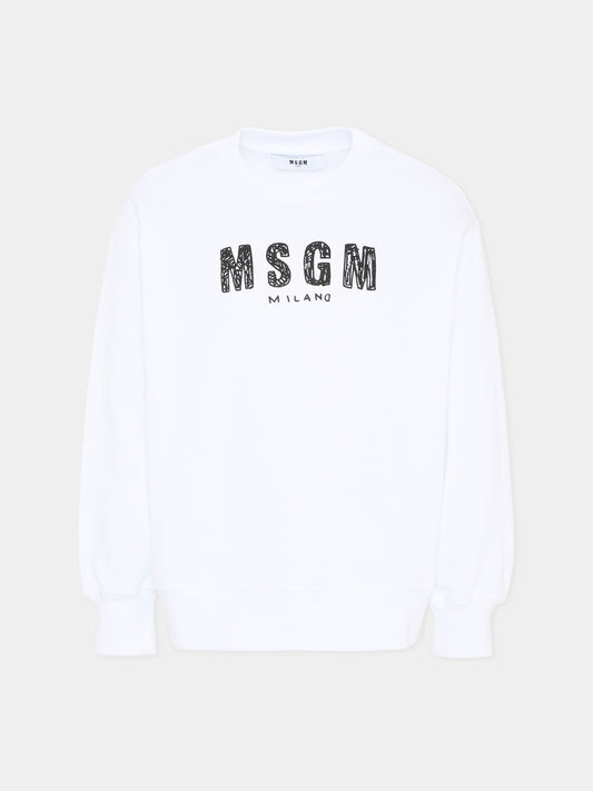 Felpa bianca per bambini con logo,Msgm Kids,S6MSJUSW008 001