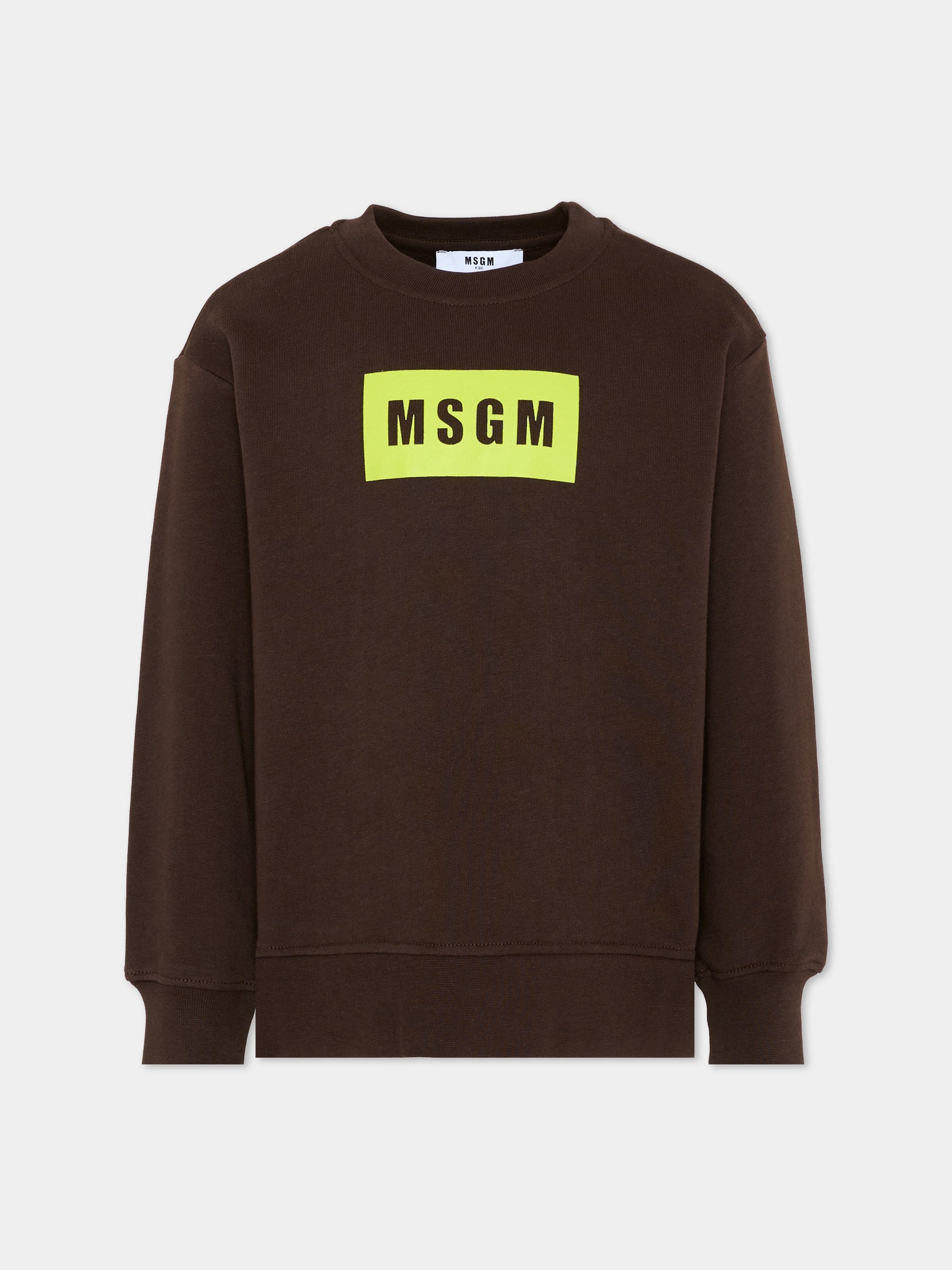 Felpa marrone per bambini con logo box,Msgm Kids,S6MSJUSW009 943