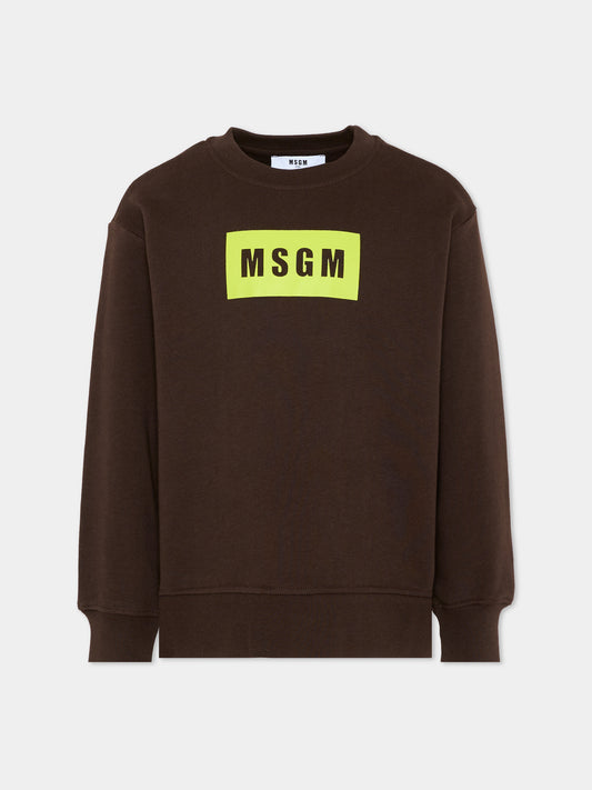 Felpa marrone per bambini con logo box,Msgm Kids,S6MSJUSW009 943